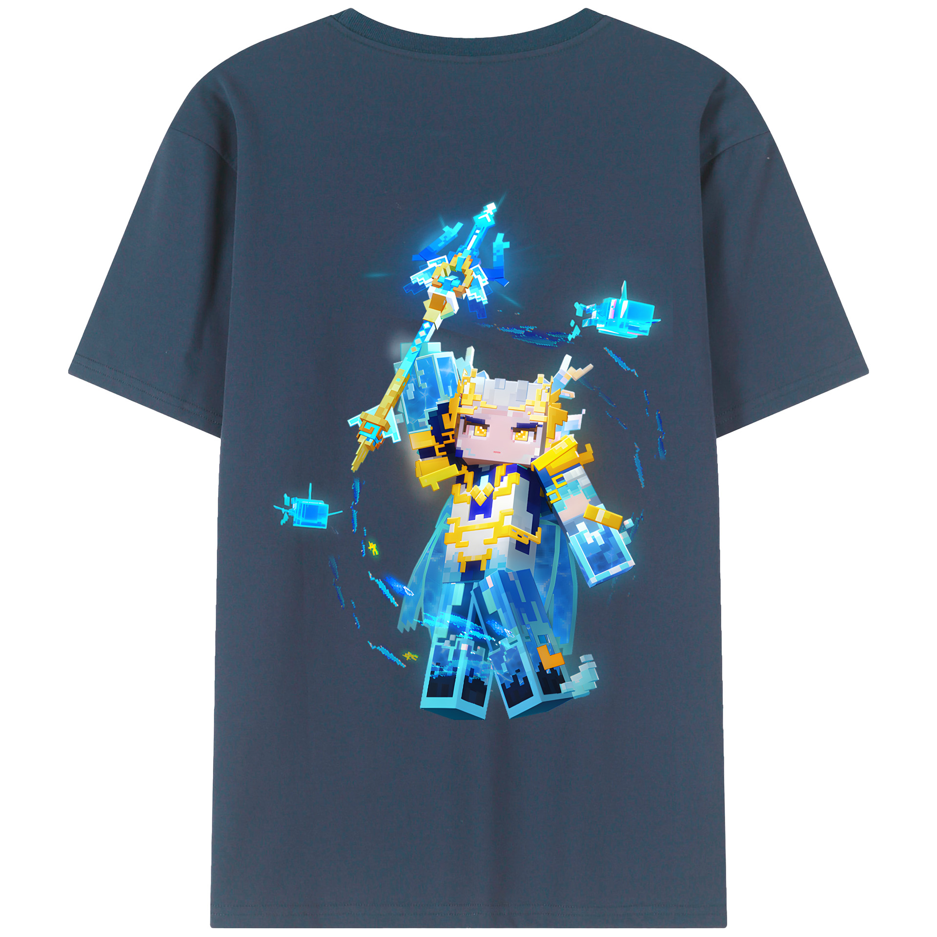 （画像用） マインクラフト ブロックの世界 Minecraft MC Block world 綿100％ メンズ半袖Tシャツ（バックプリント） 通気性