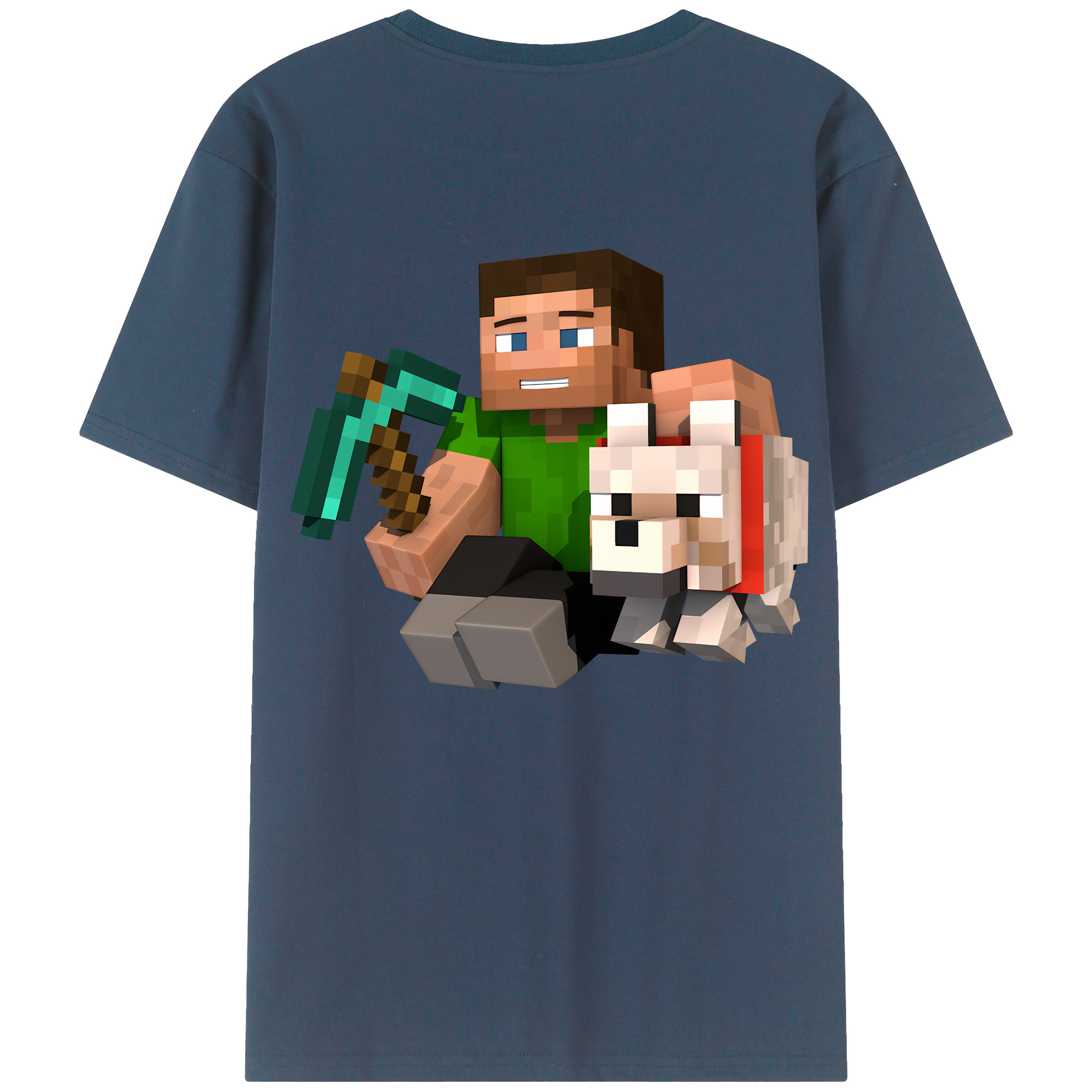（画像用） マインクラフト ブロックの世界 Minecraft MC Block world 綿100％ メンズ半袖Tシャツ（バックプリント） 通気性