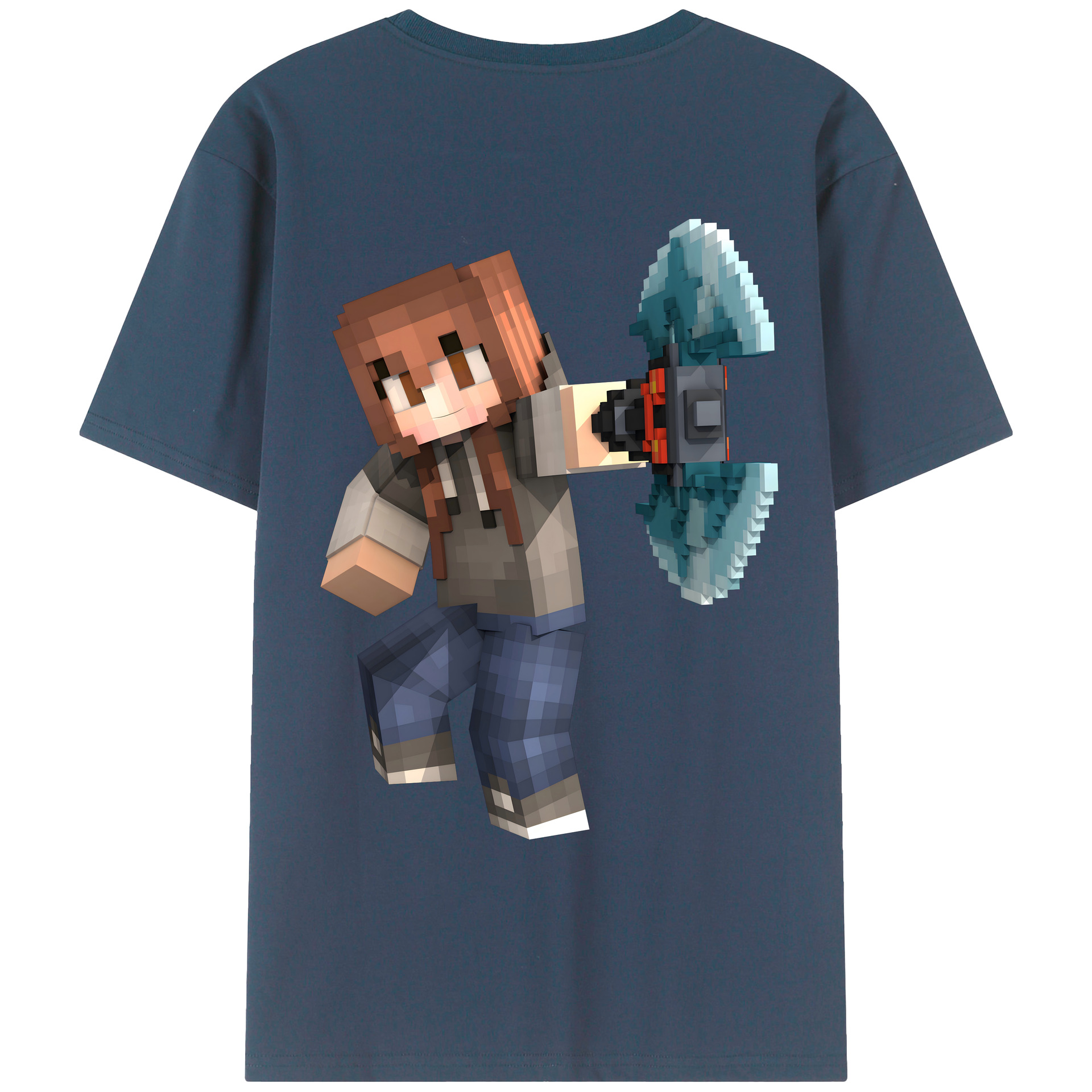 （画像用） マインクラフト ブロックの世界 Minecraft MC Block world 綿100％ メンズ半袖Tシャツ（バックプリント） 通気性