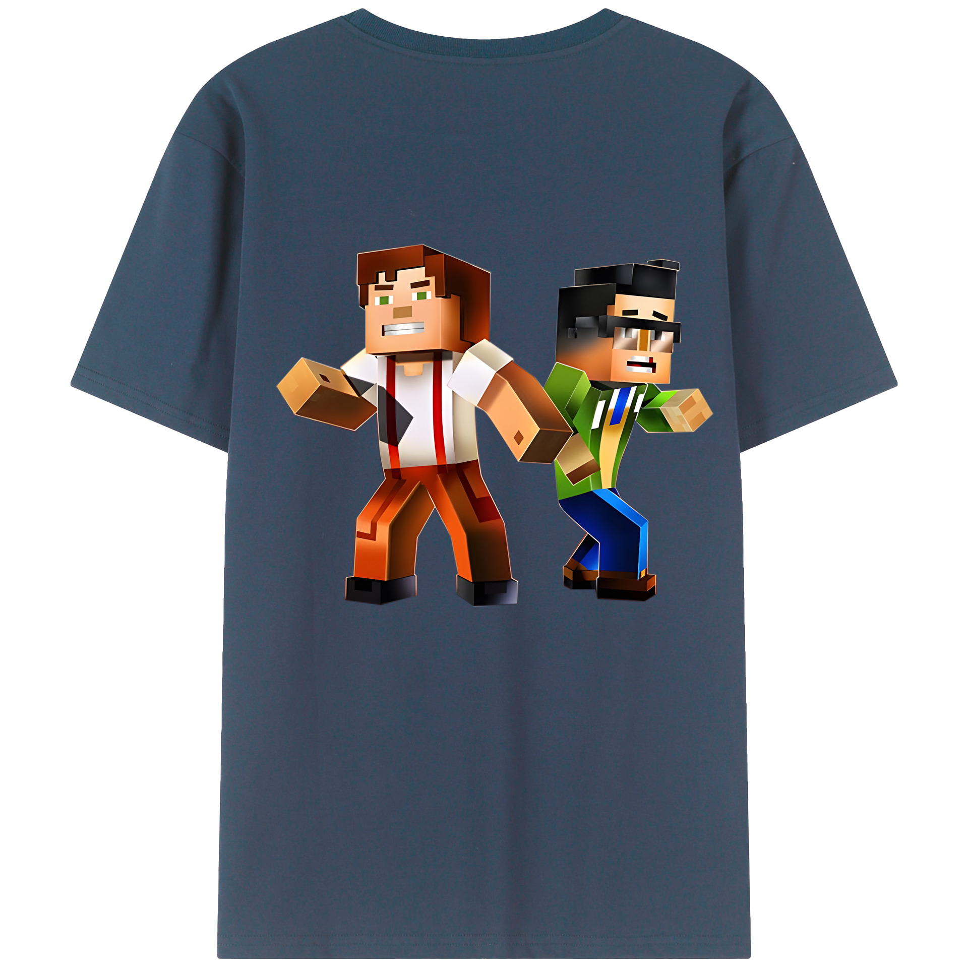 （画像用） マインクラフト ブロックの世界 Minecraft MC Block world 綿100％ メンズ半袖Tシャツ（バックプリント） 通気性