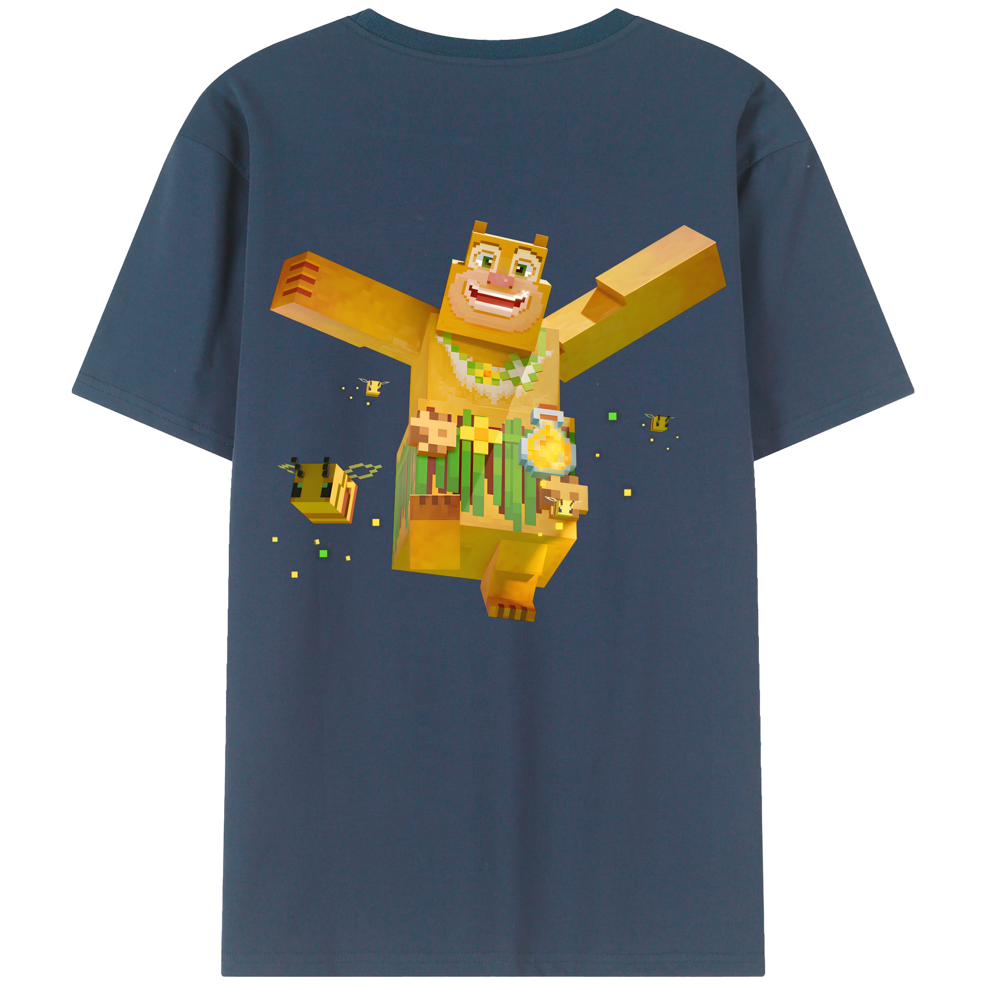 （画像用） マインクラフト ブロックの世界 Minecraft MC Block world 綿100％ メンズ半袖Tシャツ（バックプリント） 通気性