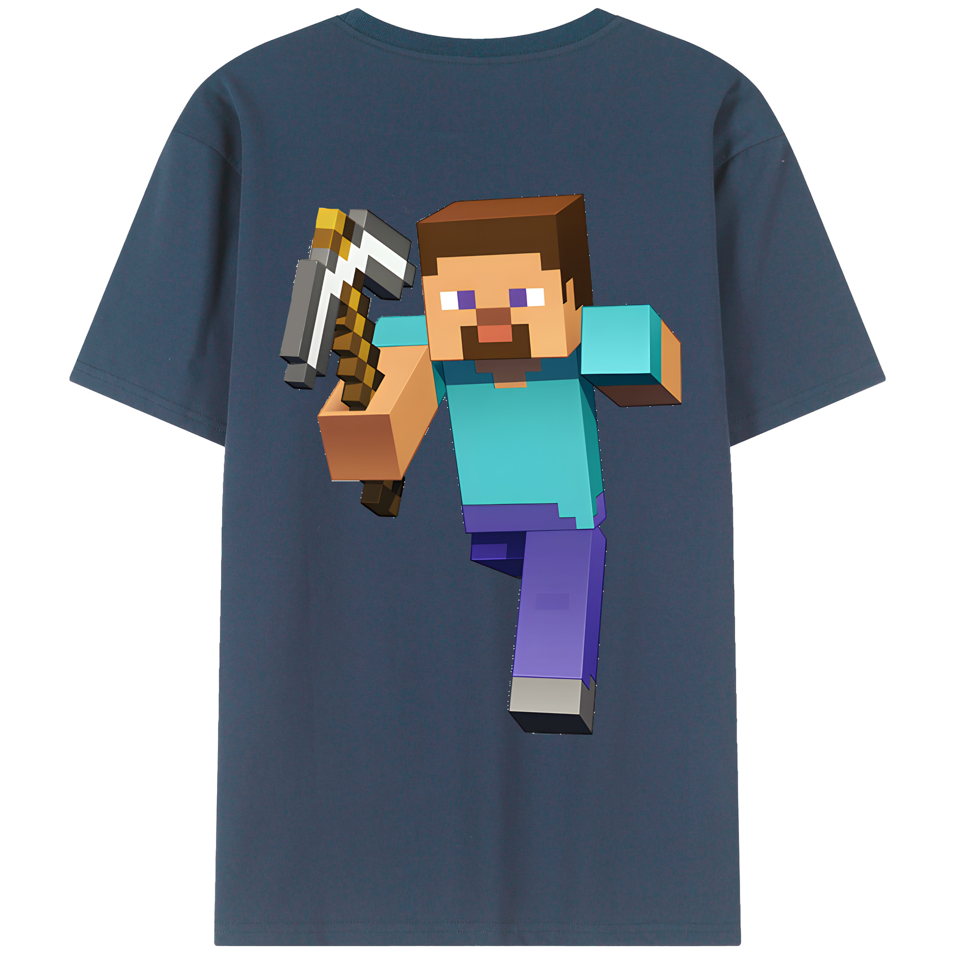（画像用） マインクラフト ブロックの世界 Minecraft MC Block world 綿100％ メンズ半袖Tシャツ（バックプリント） 通気性