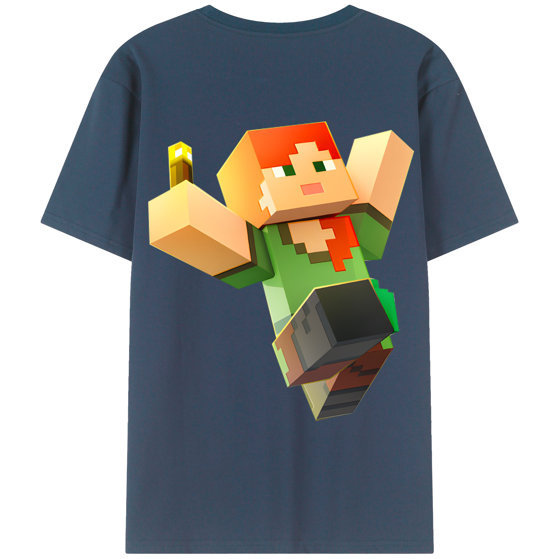 （画像用） マインクラフト ブロックの世界 Minecraft MC Block world 綿100％ メンズ半袖Tシャツ（バックプリント） 通気性