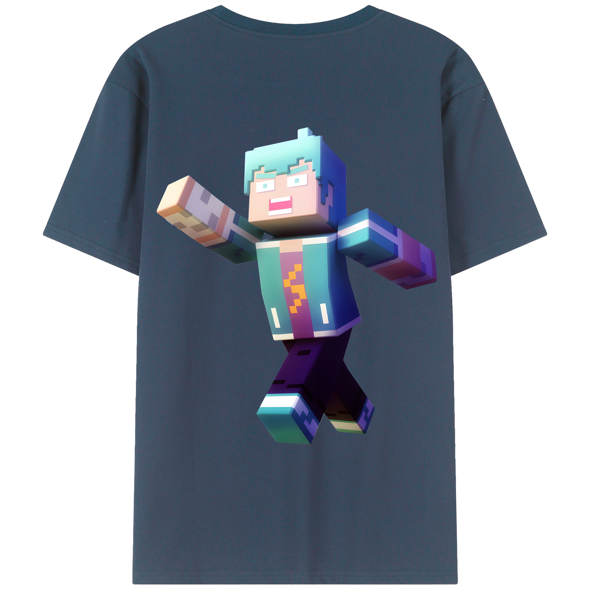（画像用） マインクラフト ブロックの世界 Minecraft MC Block world 綿100％ メンズ半袖Tシャツ（バックプリント） 通気性