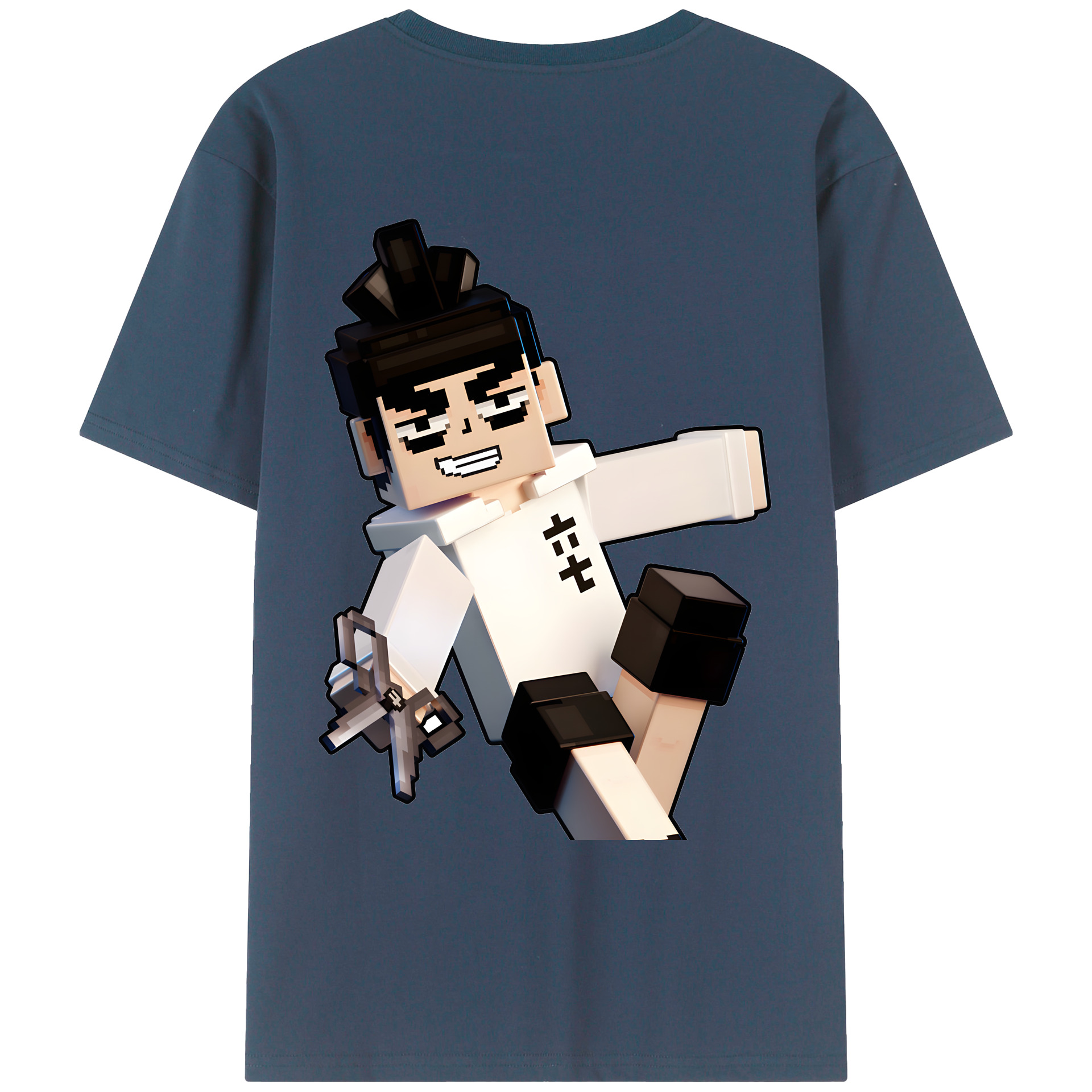 （画像用） マインクラフト ブロックの世界 Minecraft MC Block world 綿100％ メンズ半袖Tシャツ（バックプリント） 通気性