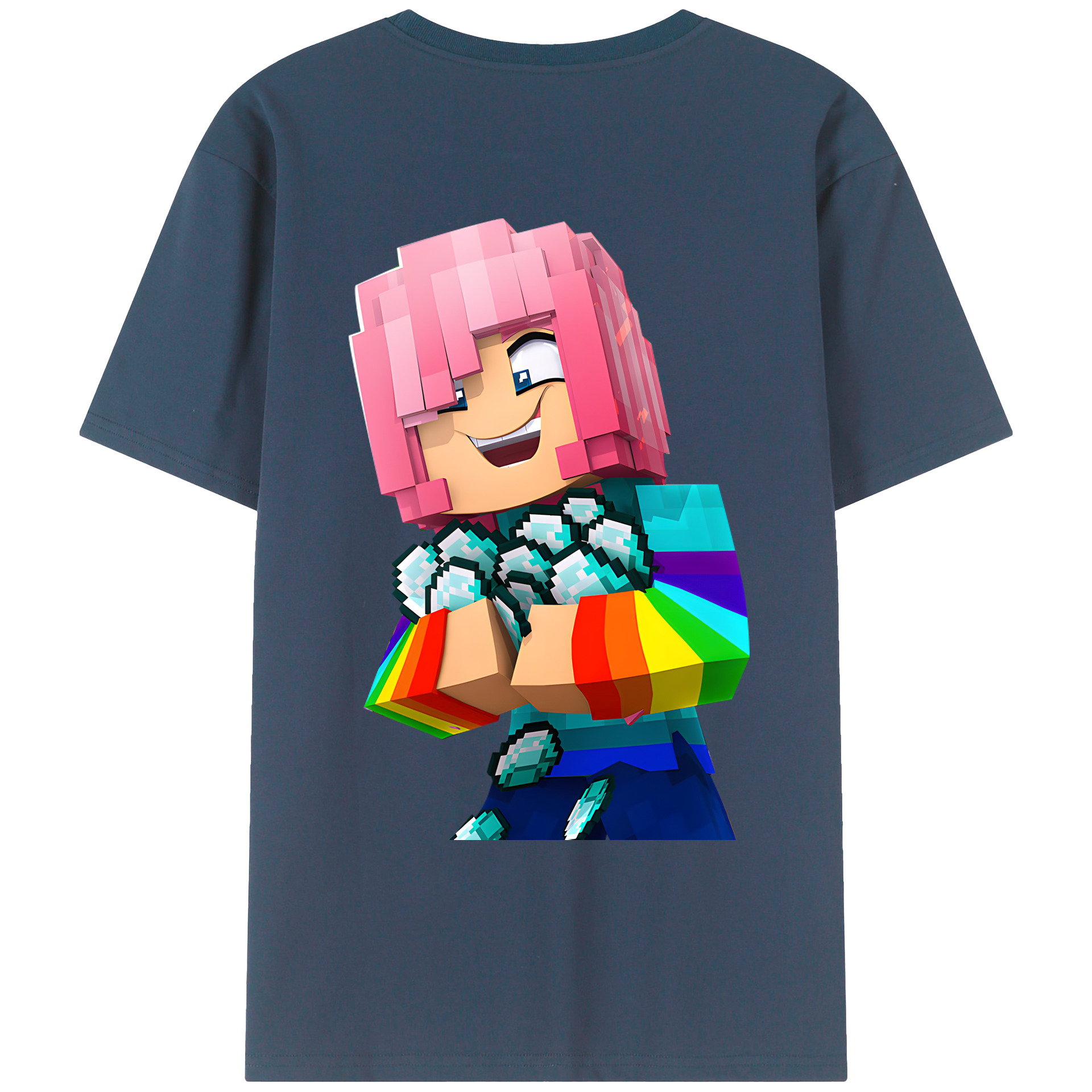 （画像用） マインクラフト ブロックの世界 Minecraft MC Block world 綿100％ メンズ半袖Tシャツ（バックプリント） 通気性