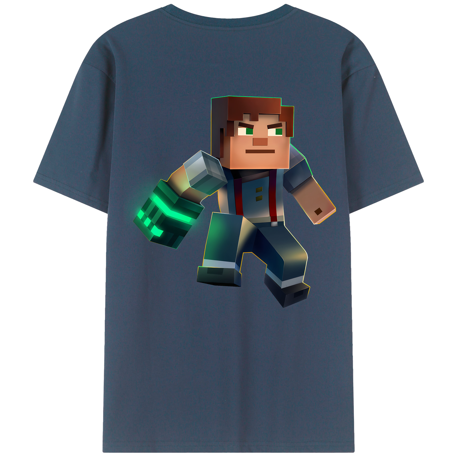 （画像用） マインクラフト ブロックの世界 Minecraft MC Block world 綿100％ メンズ半袖Tシャツ（バックプリント） 通気性
