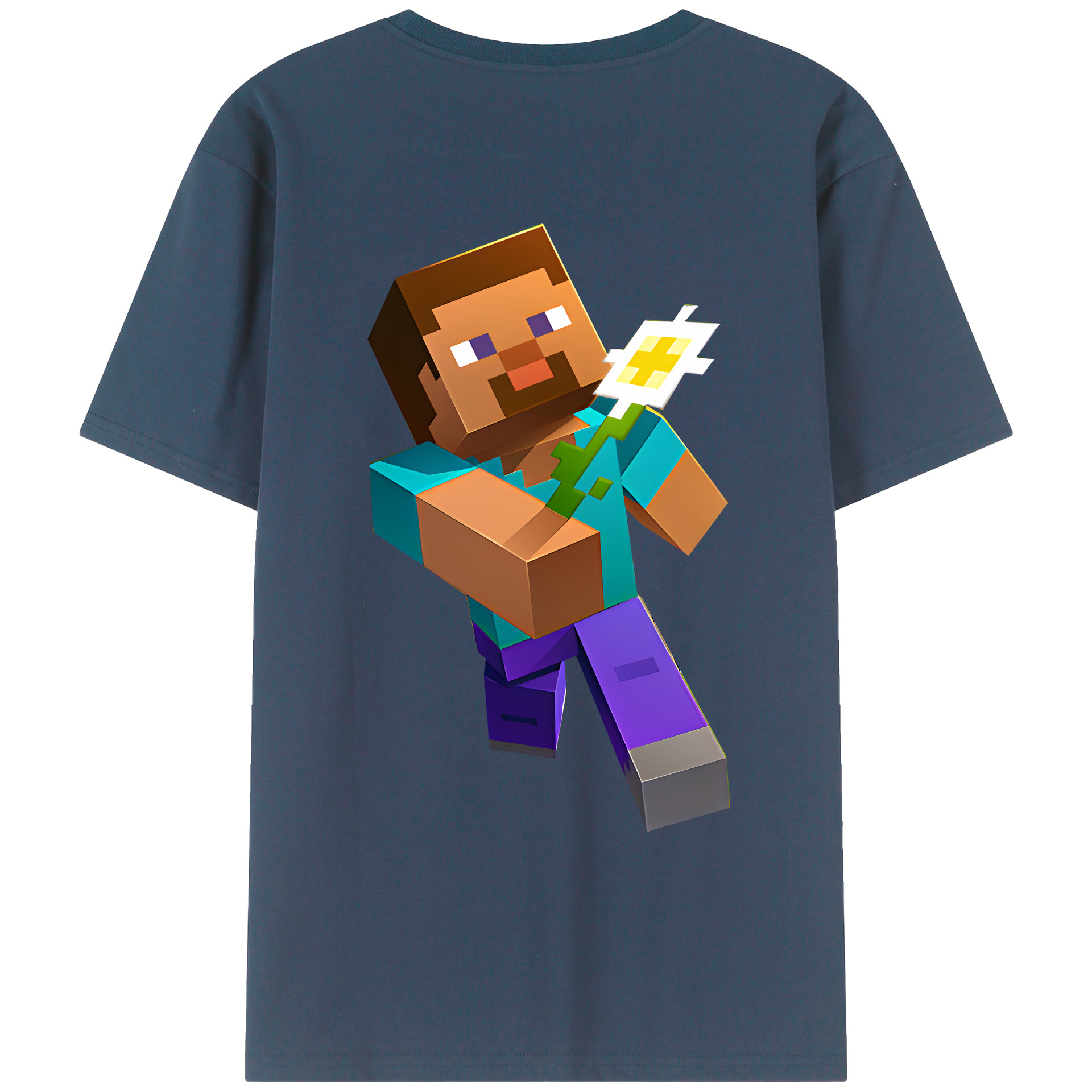 （画像用） マインクラフト ブロックの世界 Minecraft MC Block world 綿100％ メンズ半袖Tシャツ（バックプリント） 通気性