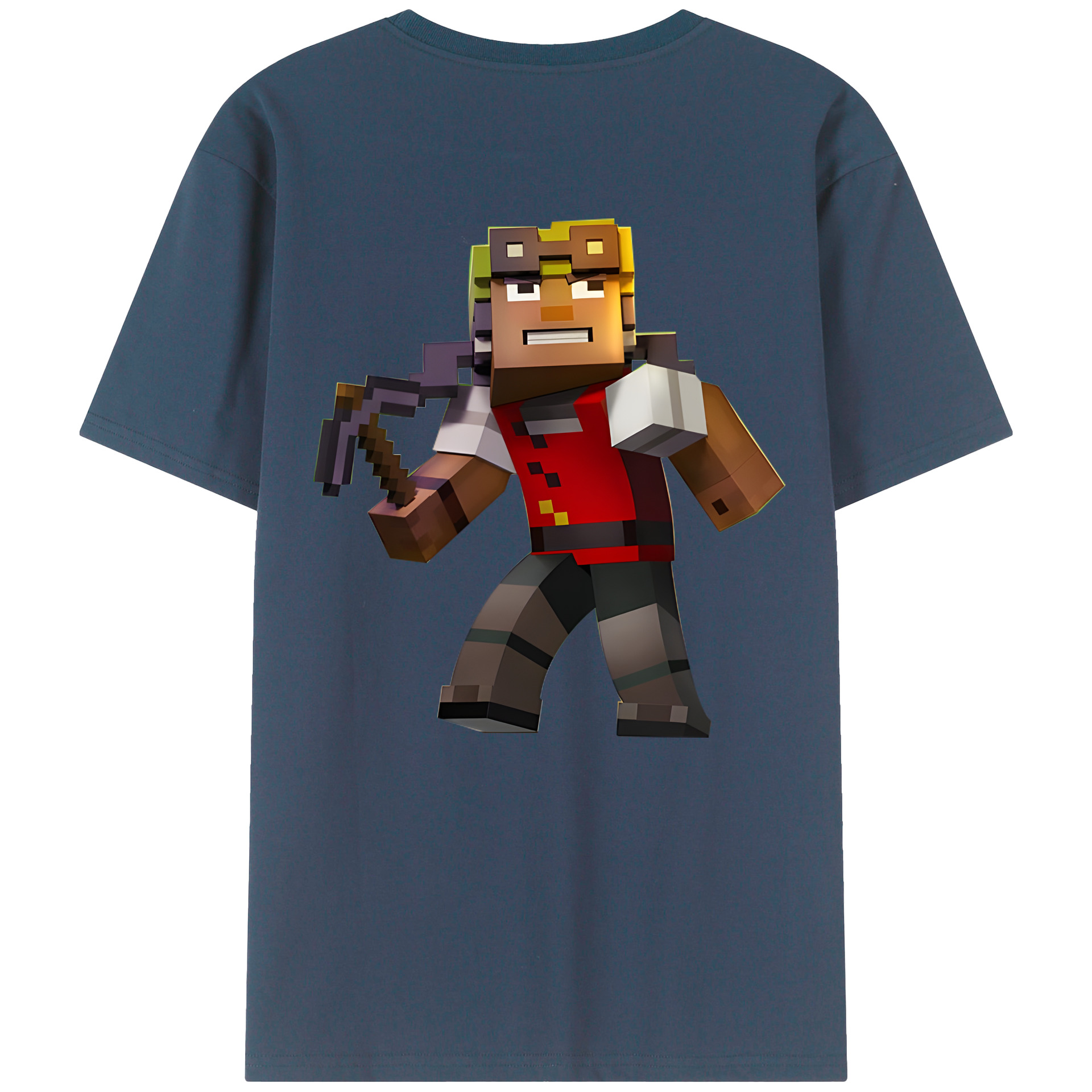 （画像用） マインクラフト ブロックの世界 Minecraft MC Block world 綿100％ メンズ半袖Tシャツ（バックプリント） 通気性
