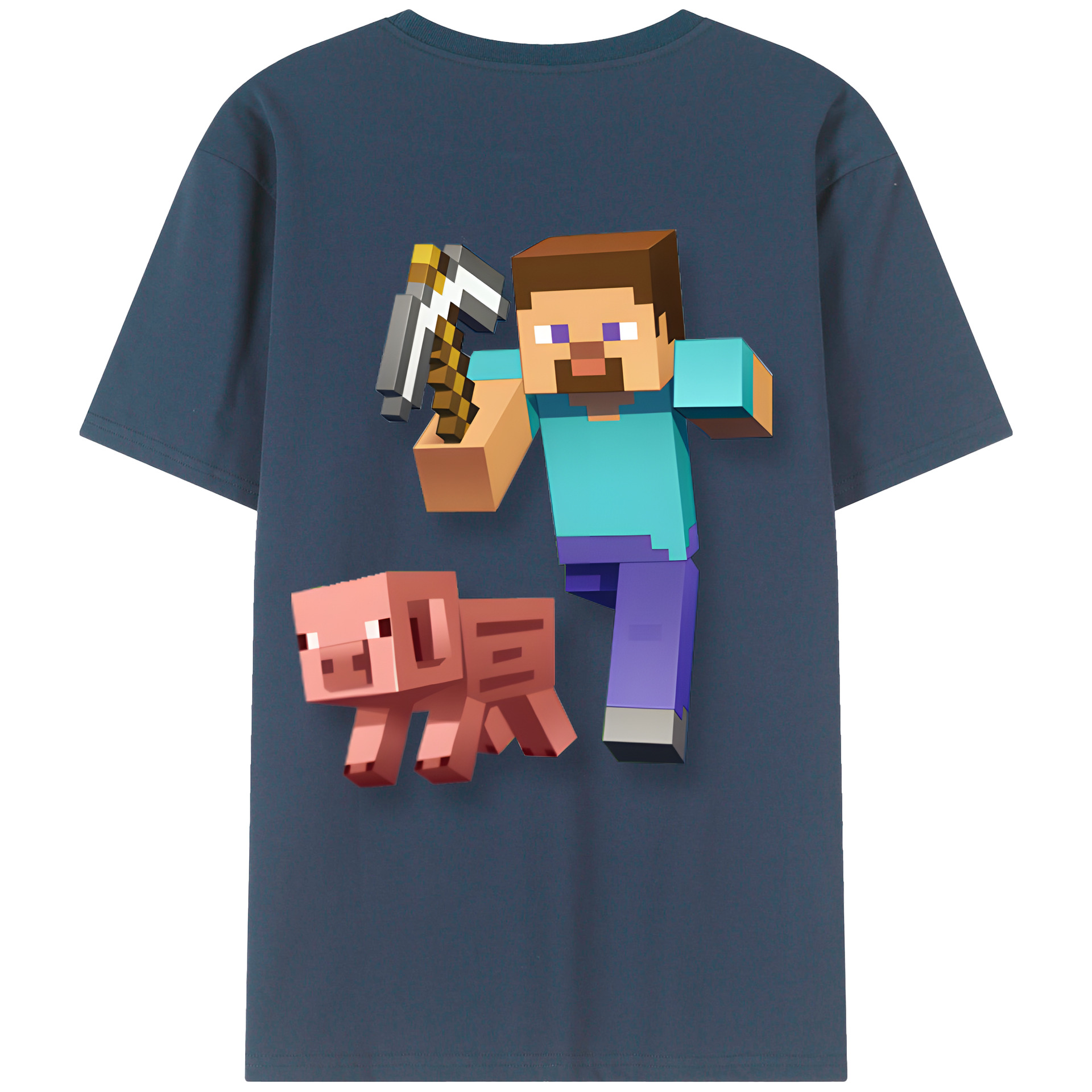 （画像用） マインクラフト ブロックの世界 Minecraft MC Block world 綿100％ メンズ半袖Tシャツ（バックプリント） 通気性