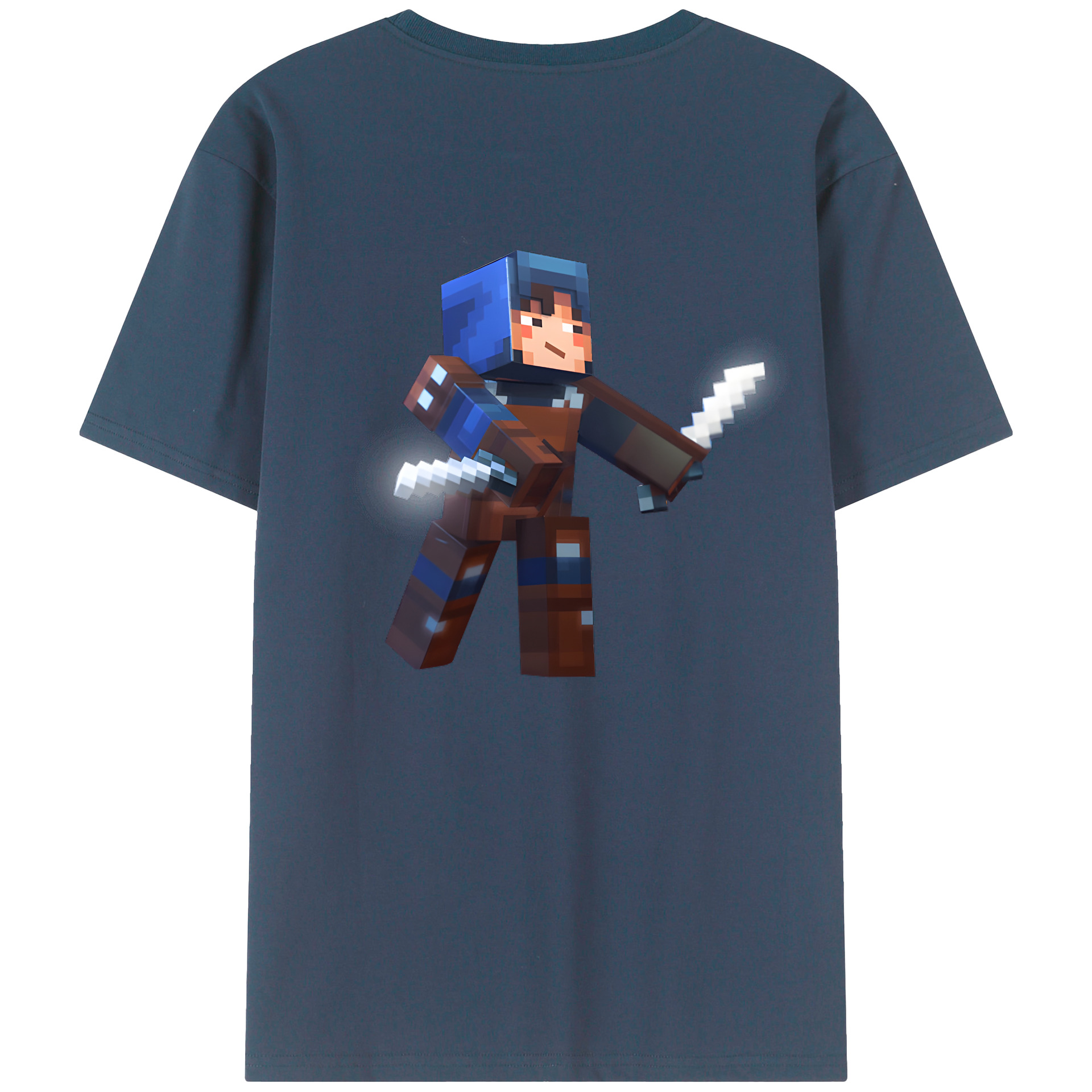 （画像用） マインクラフト ブロックの世界 Minecraft MC Block world 綿100％ メンズ半袖Tシャツ（バックプリント） 通気性
