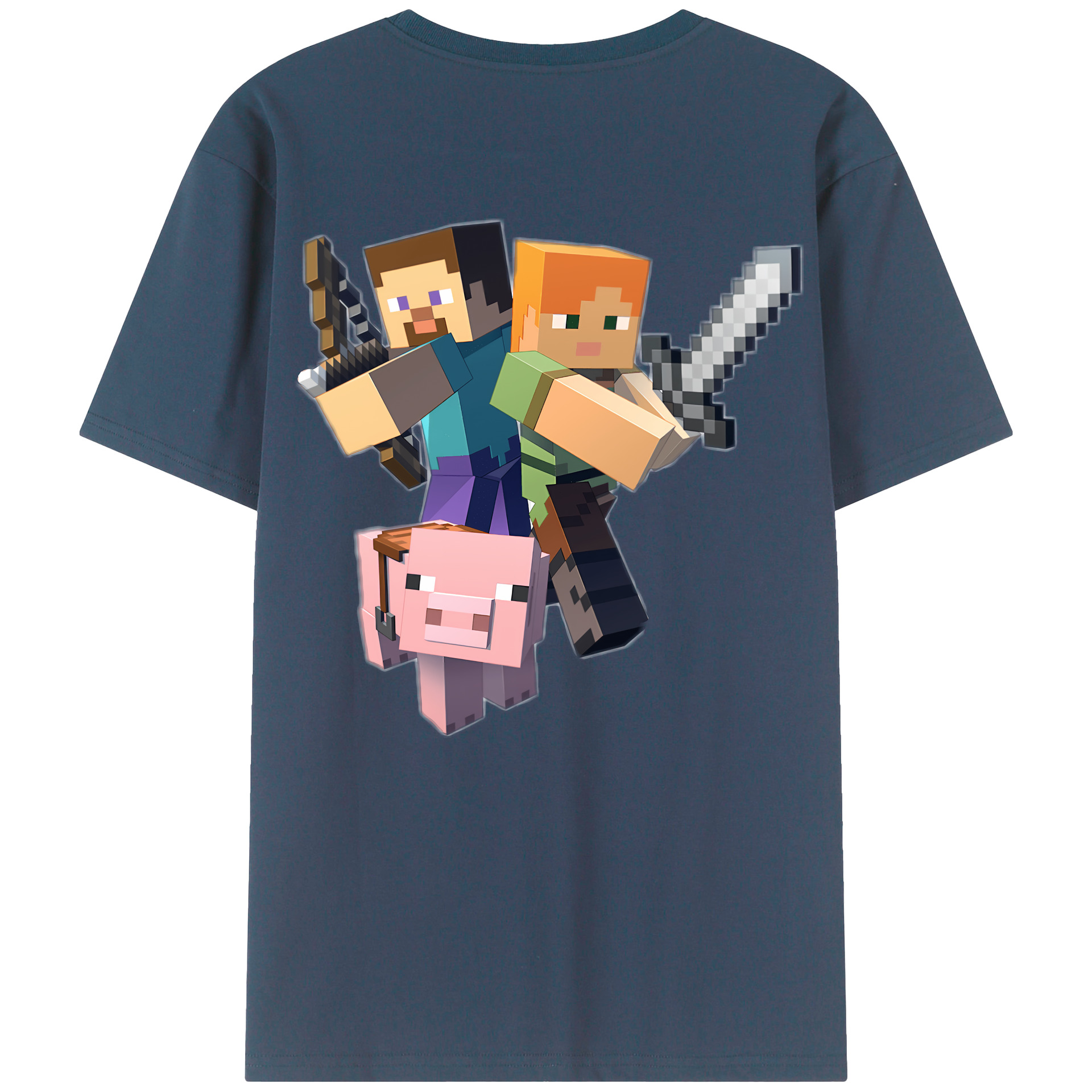 （画像用） マインクラフト ブロックの世界 Minecraft MC Block world 綿100％ メンズ半袖Tシャツ（バックプリント） 通気性