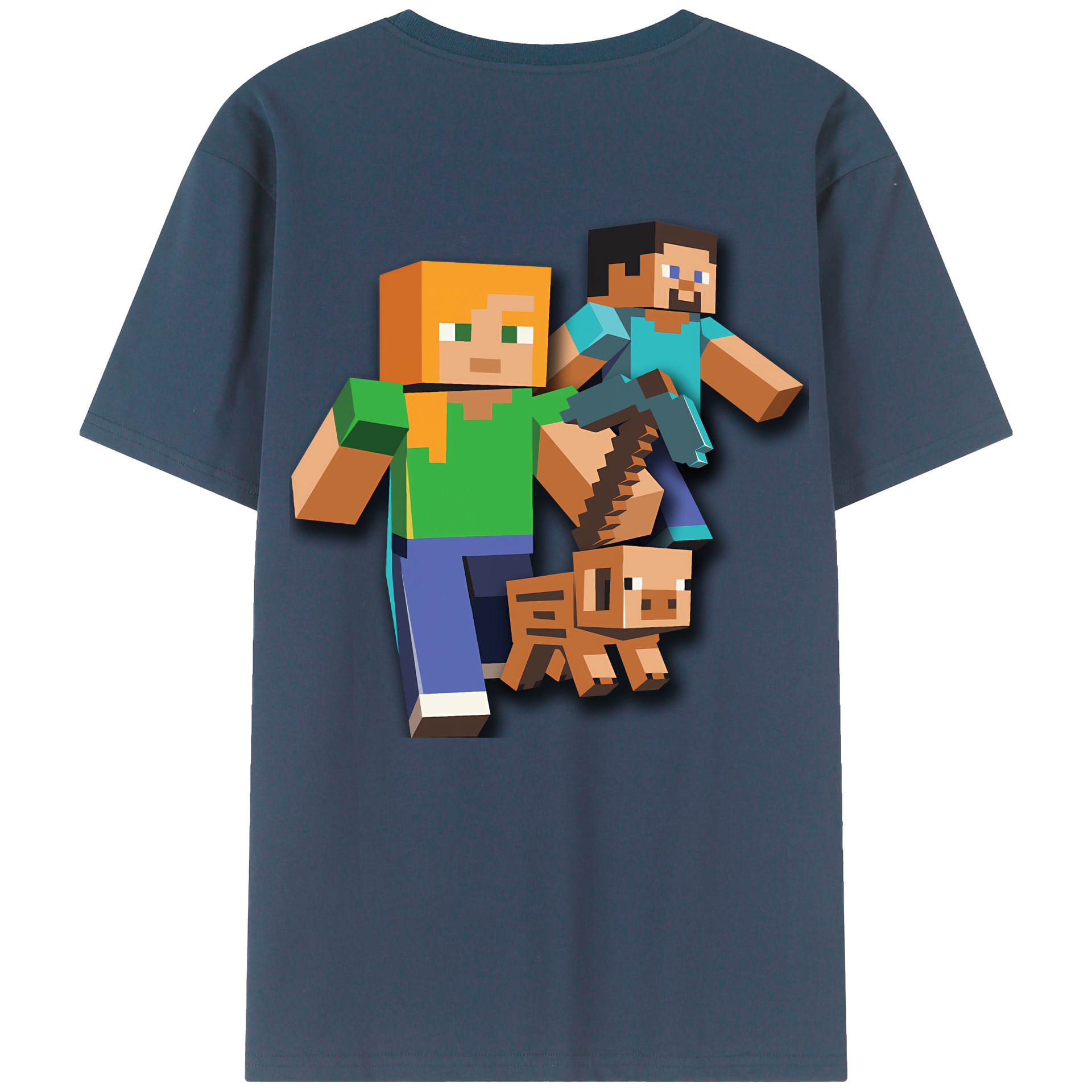 （画像用） マインクラフト ブロックの世界 Minecraft MC Block world 綿100％ メンズ半袖Tシャツ（バックプリント） 通気性