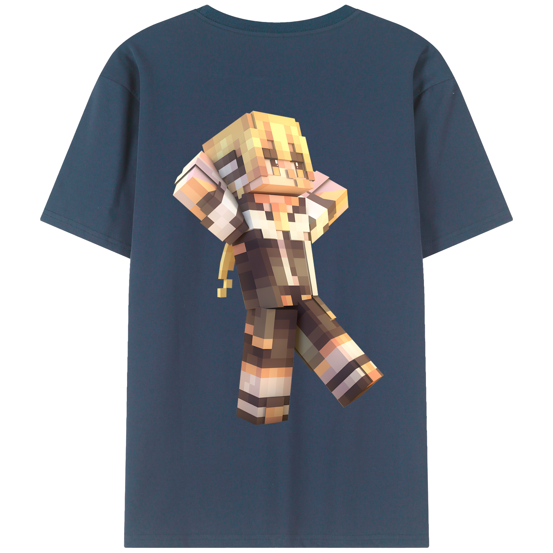 （画像用） マインクラフト ブロックの世界 Minecraft MC Block world 綿100％ メンズ半袖Tシャツ（バックプリント） 通気性
