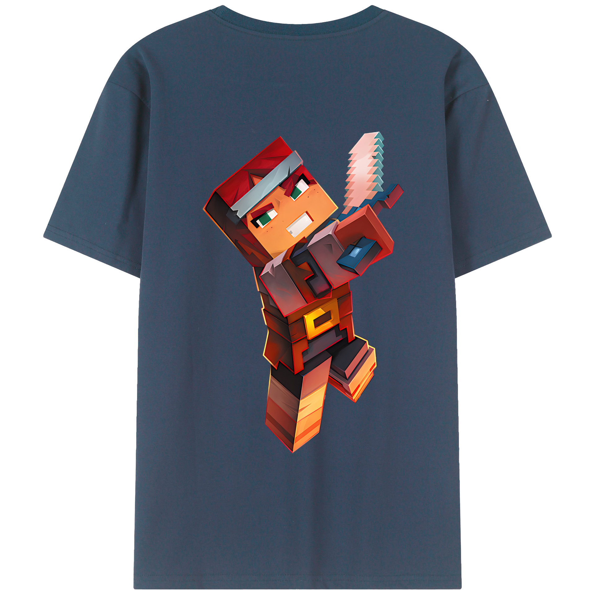 （画像用） マインクラフト ブロックの世界 Minecraft MC Block world 綿100％ メンズ半袖Tシャツ（バックプリント） 通気性