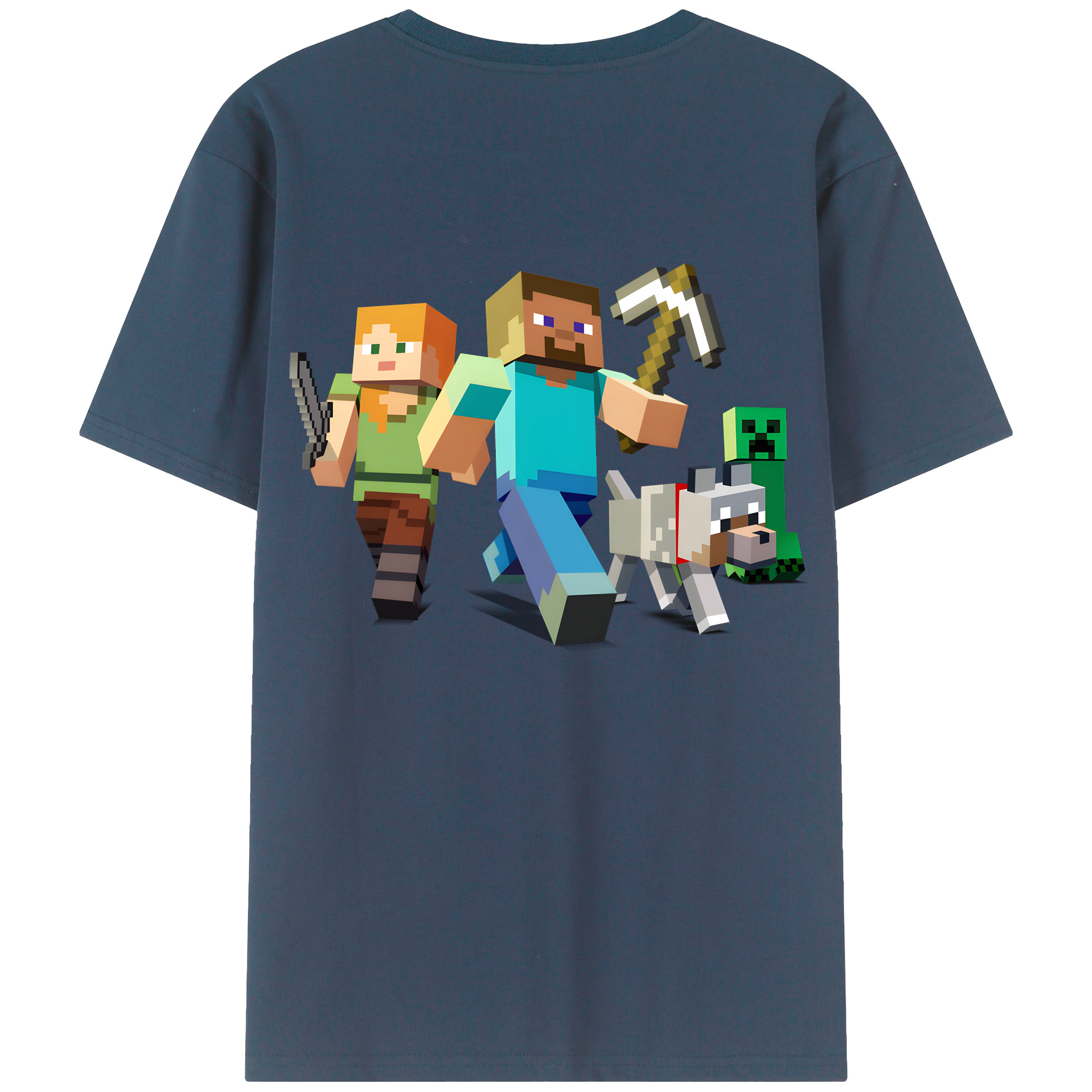 （画像用） マインクラフト ブロックの世界 Minecraft MC Block world 綿100％ メンズ半袖Tシャツ（バックプリント） 通気性