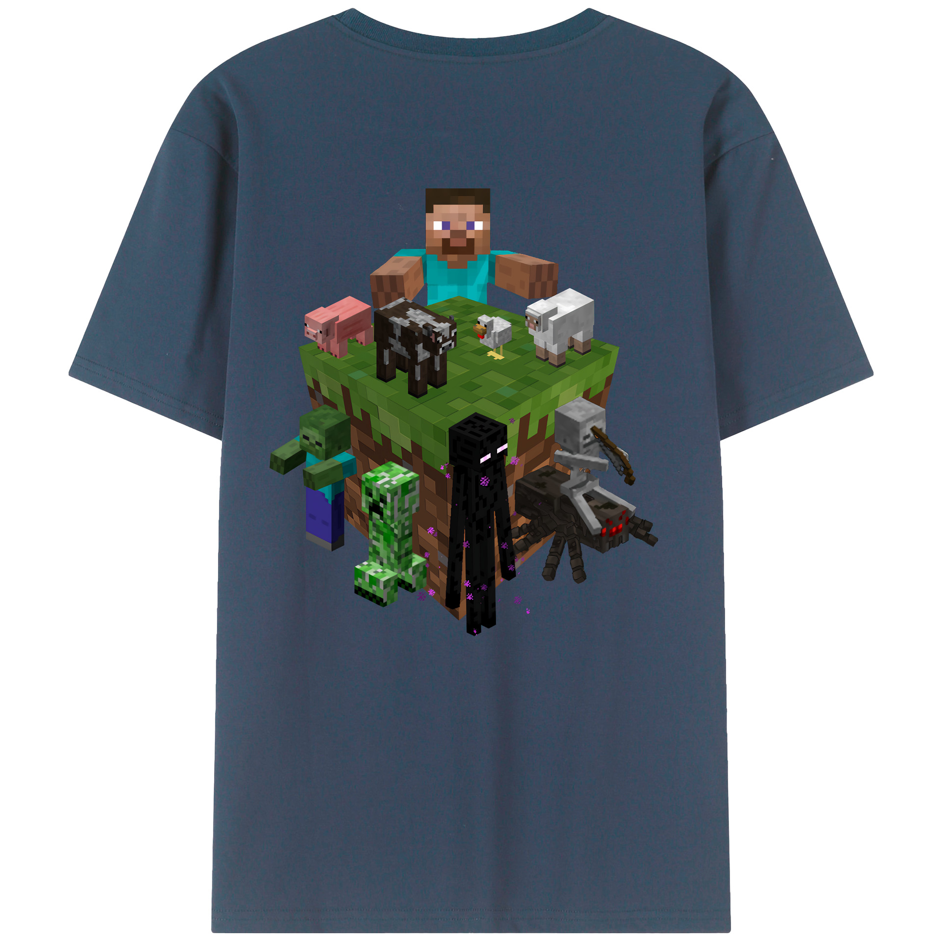 （画像用） マインクラフト ブロックの世界 Minecraft MC Block world 綿100％ メンズ半袖Tシャツ（バックプリント） 通気性