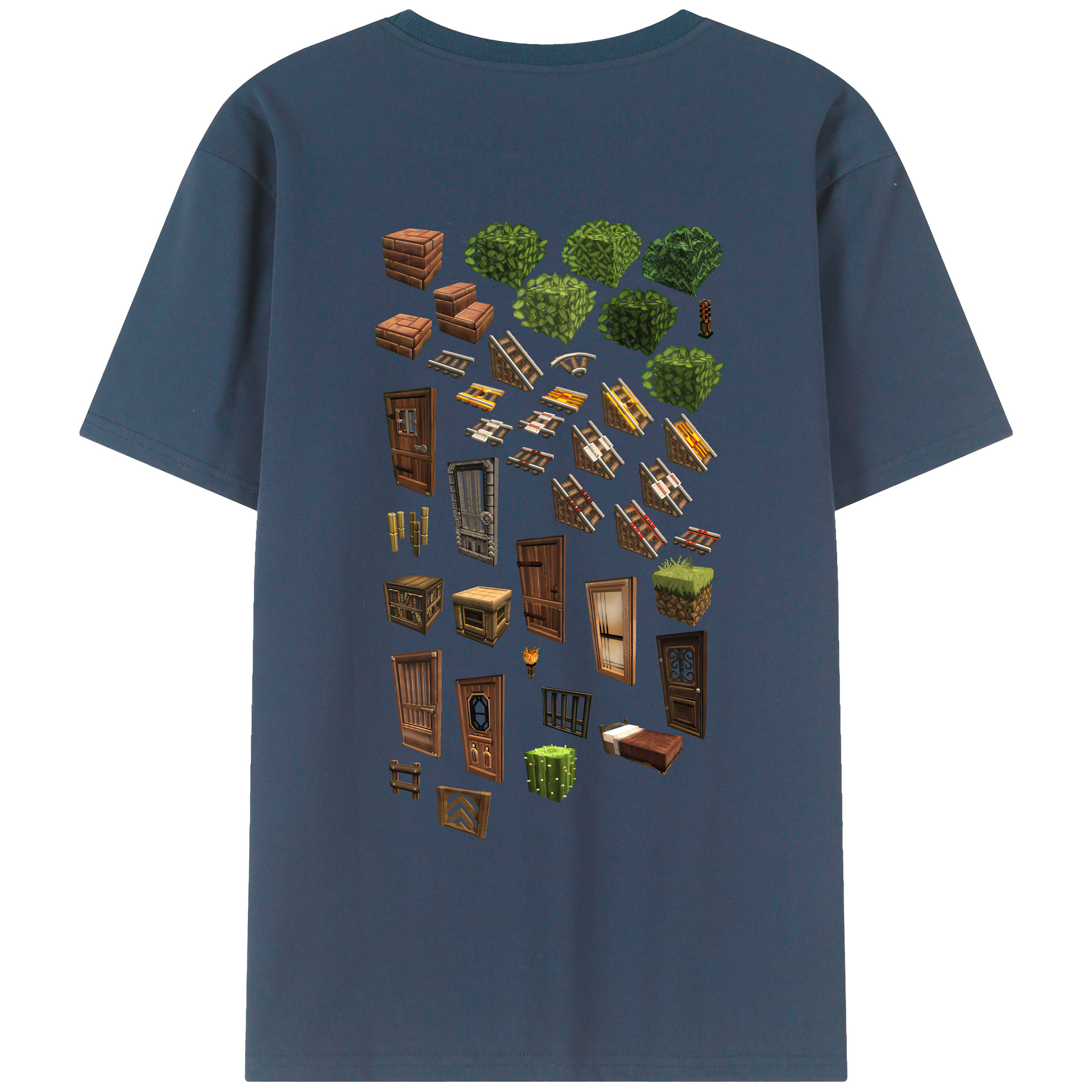 （画像用） マインクラフト ブロックの世界 Minecraft MC Block world 綿100％ メンズ半袖Tシャツ（バックプリント） 通気性