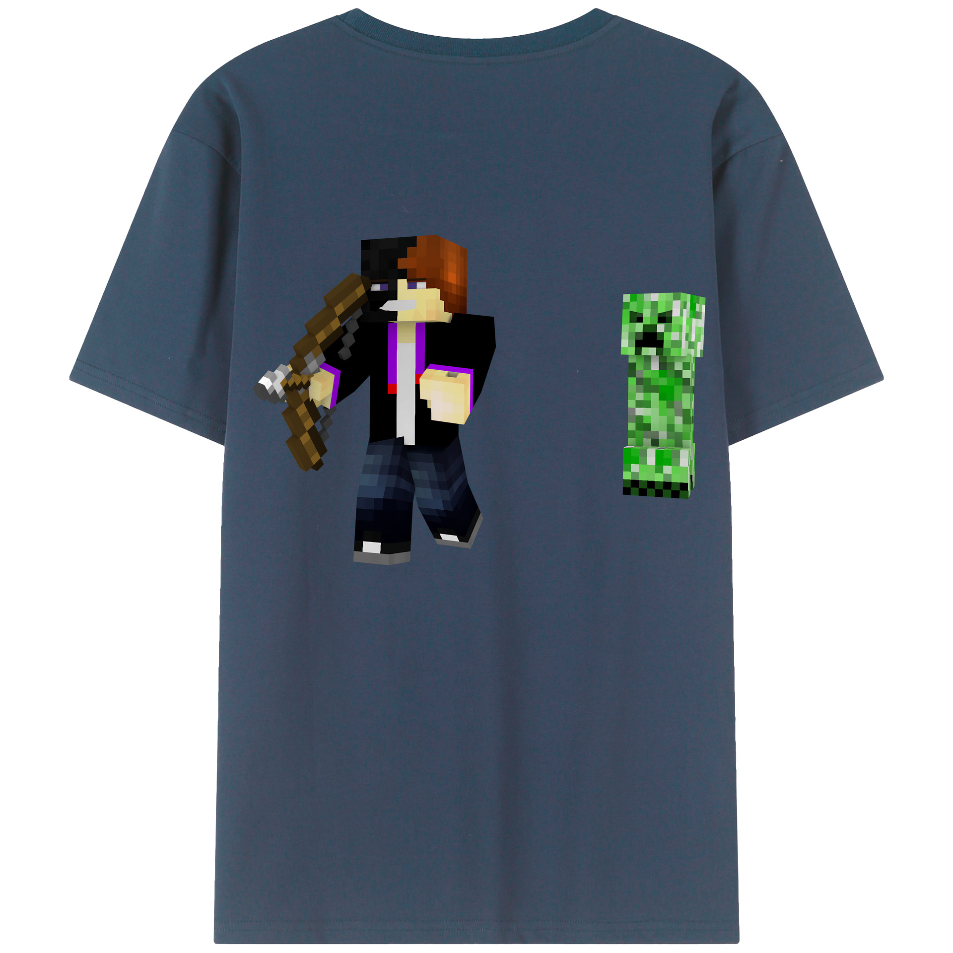（画像用） マインクラフト ブロックの世界 Minecraft MC Block world 綿100％ メンズ半袖Tシャツ（バックプリント） 通気性