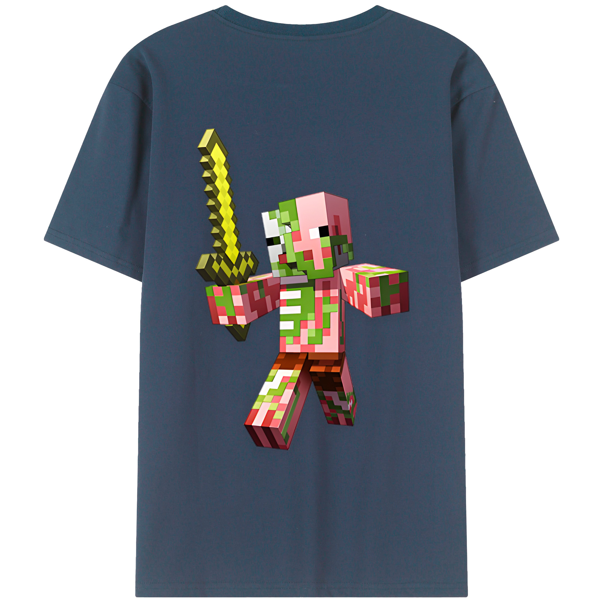 （画像用） マインクラフト ブロックの世界 Minecraft MC Block world 綿100％ メンズ半袖Tシャツ（バックプリント） 通気性