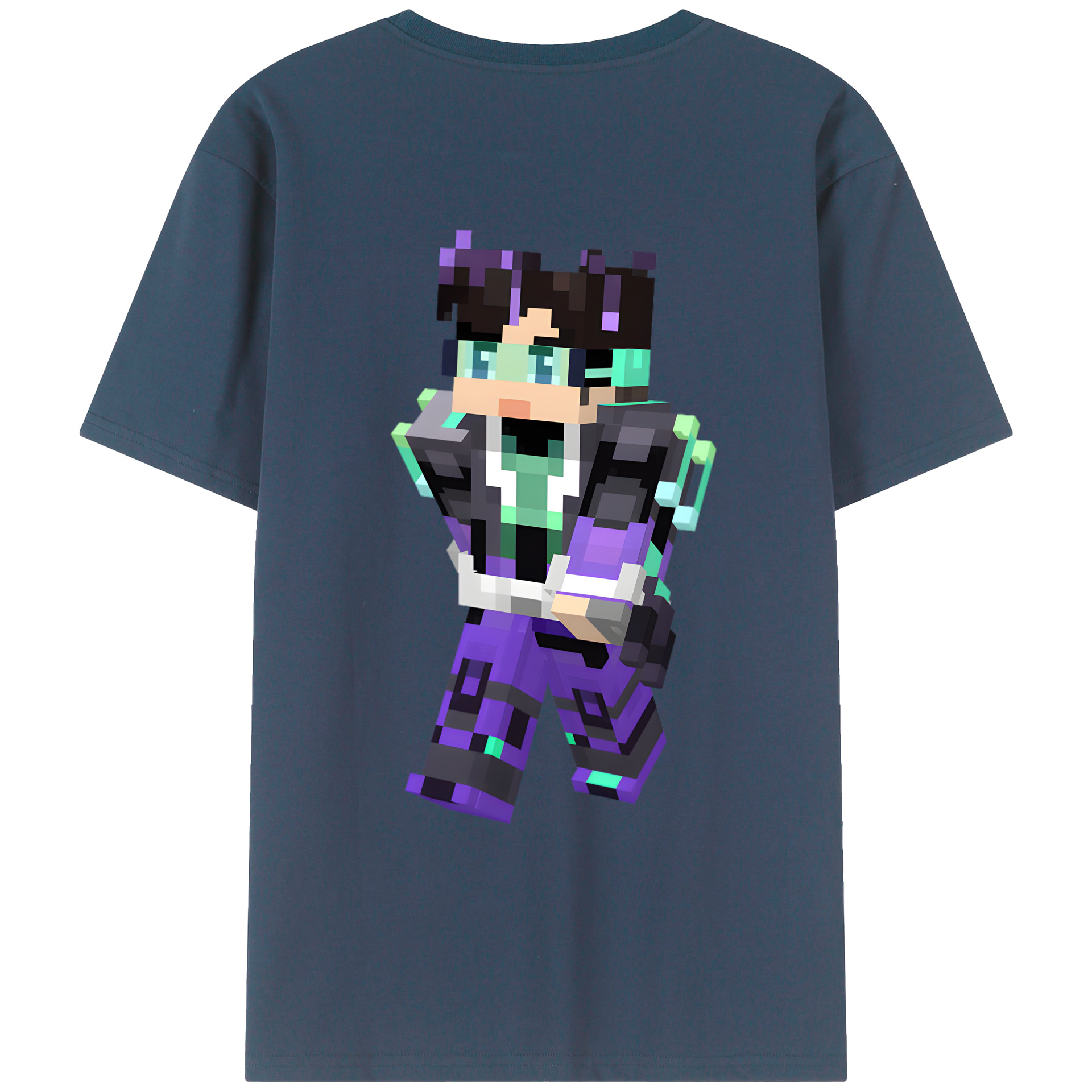 （画像用） マインクラフト ブロックの世界 Minecraft MC Block world 綿100％ メンズ半袖Tシャツ（バックプリント） 通気性