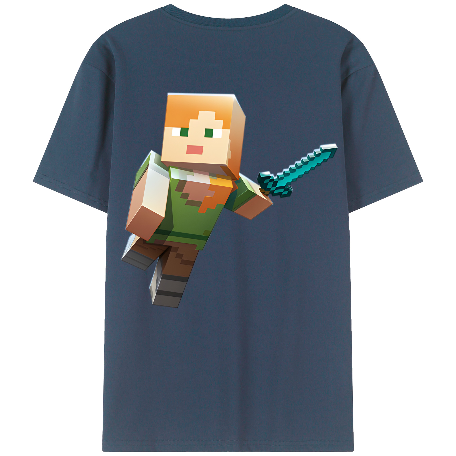 （画像用） マインクラフト ブロックの世界 Minecraft MC Block world 綿100％ メンズ半袖Tシャツ（バックプリント） 通気性