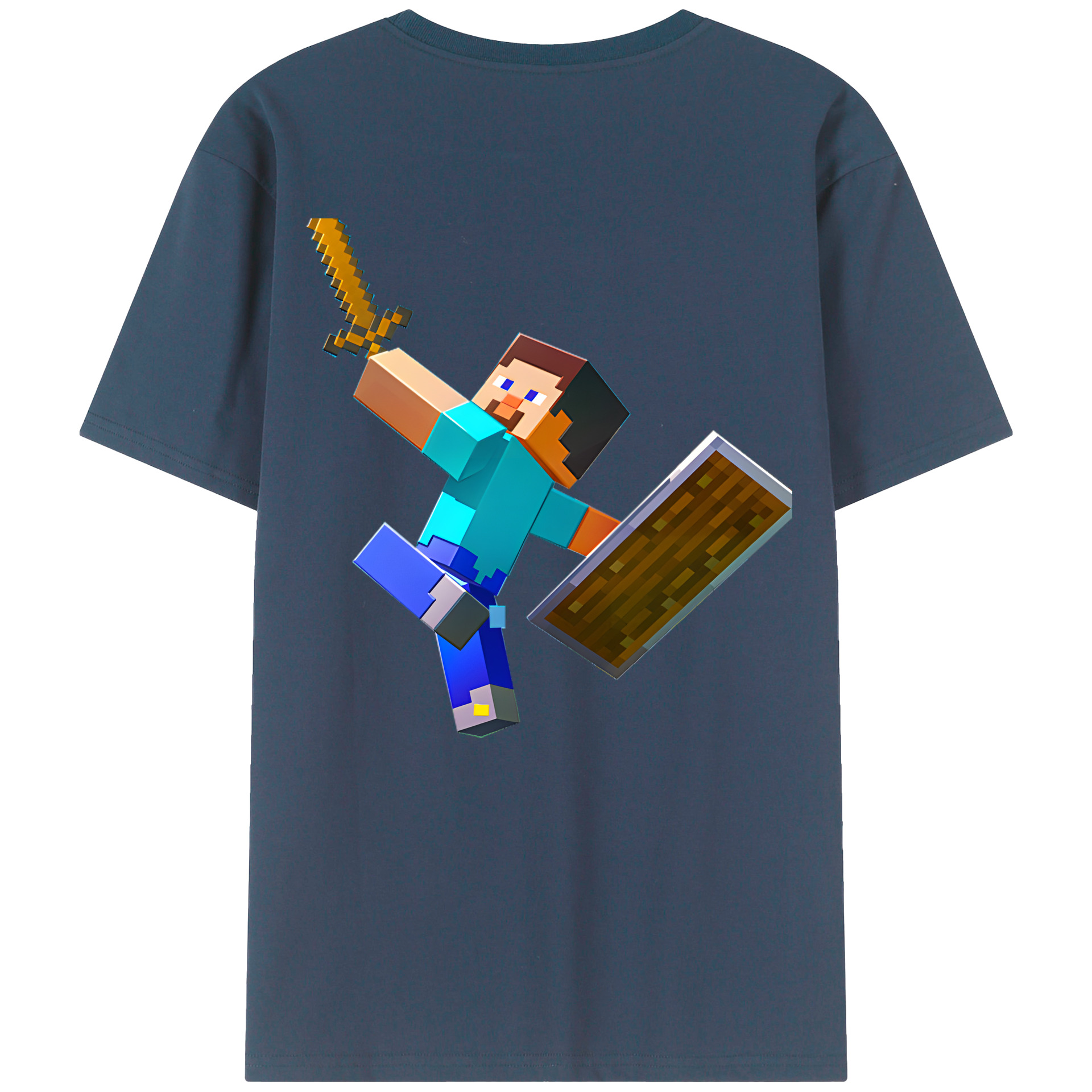 （画像用） マインクラフト ブロックの世界 Minecraft MC Block world 綿100％ メンズ半袖Tシャツ（バックプリント） 通気性