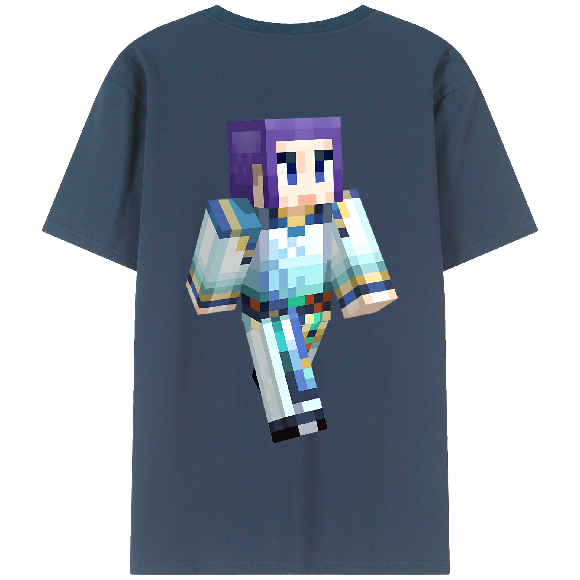 （画像用） マインクラフト ブロックの世界 Minecraft MC Block world 綿100％ メンズ半袖Tシャツ（バックプリント） 通気性