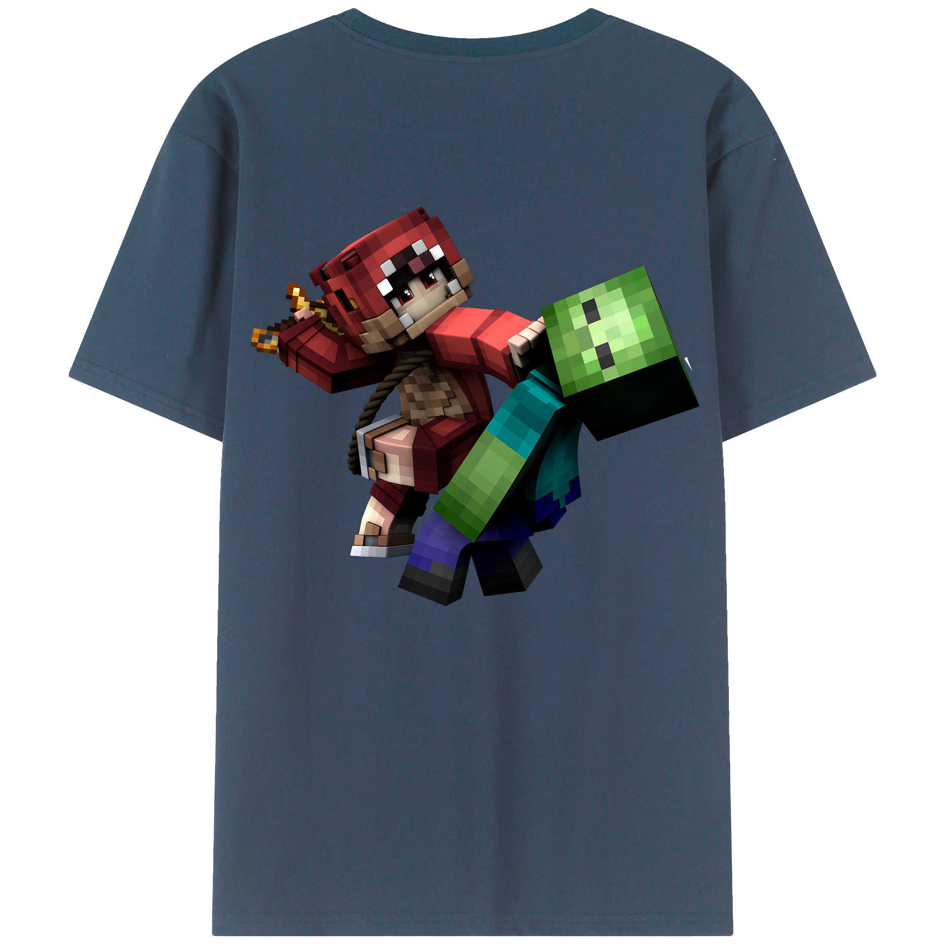 （画像用） マインクラフト ブロックの世界 Minecraft MC Block world 綿100％ メンズ半袖Tシャツ（バックプリント） 通気性