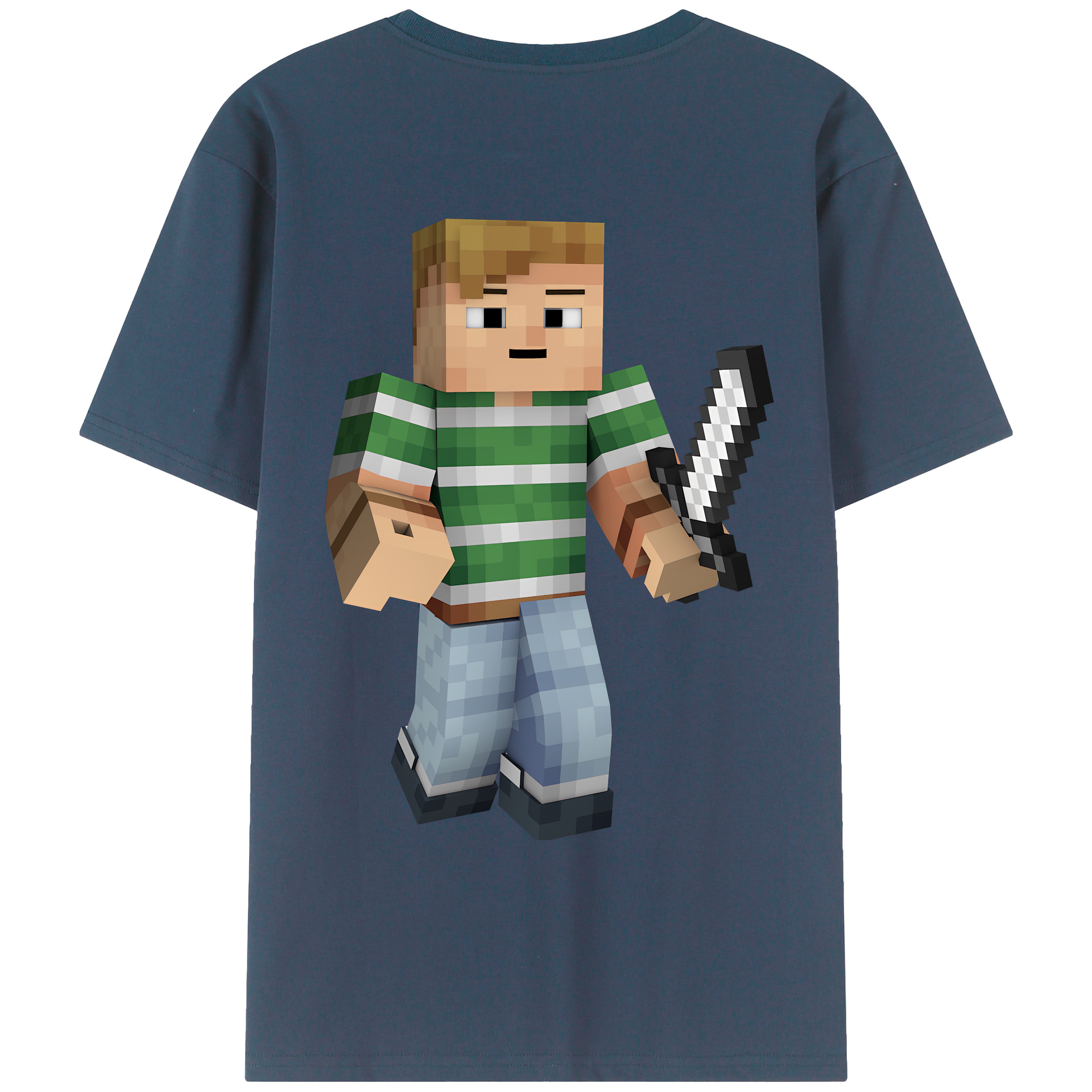 （画像用） マインクラフト ブロックの世界 Minecraft MC Block world 綿100％ メンズ半袖Tシャツ（バックプリント） 通気性