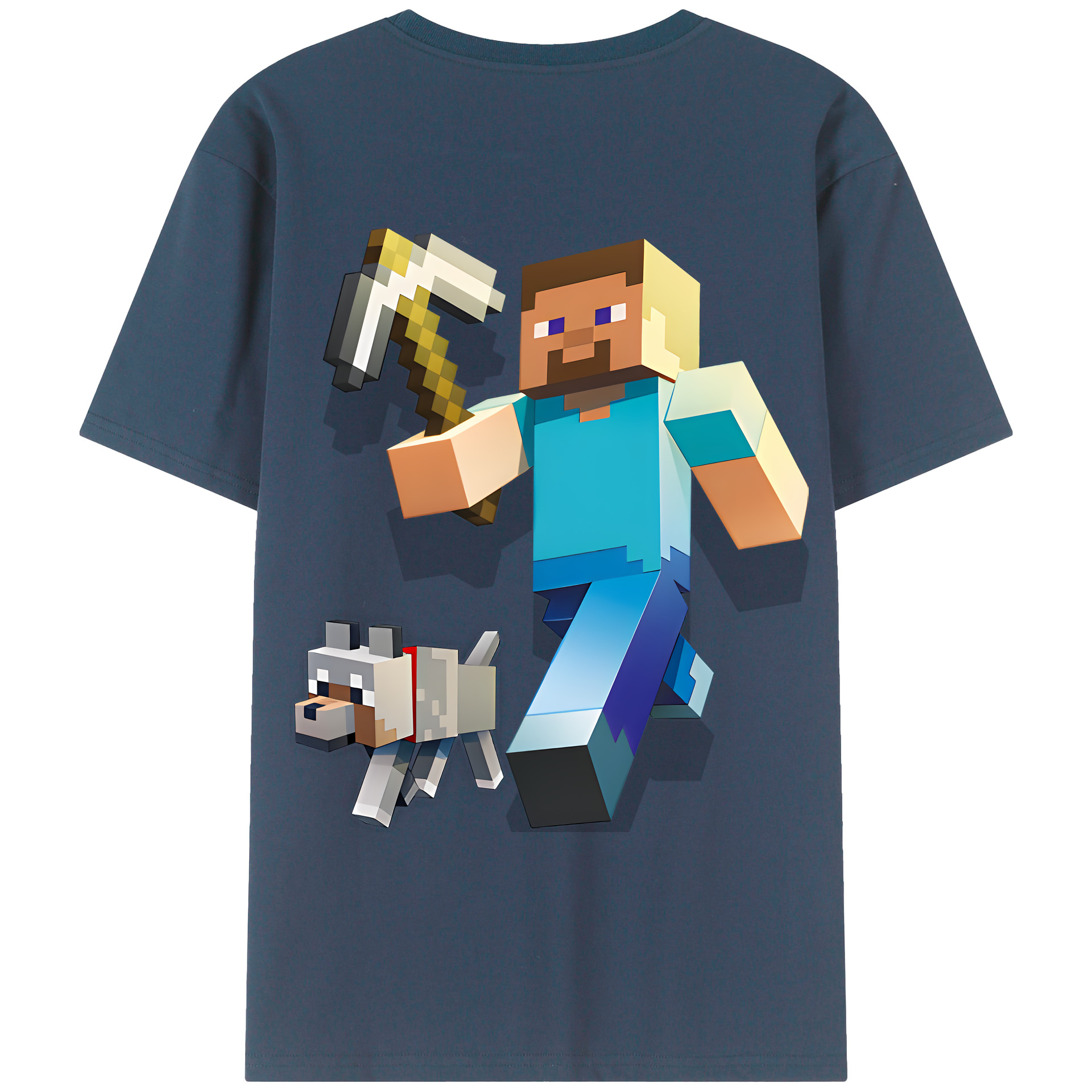 （画像用） マインクラフト ブロックの世界 Minecraft MC Block world 綿100％ メンズ半袖Tシャツ（バックプリント） 通気性