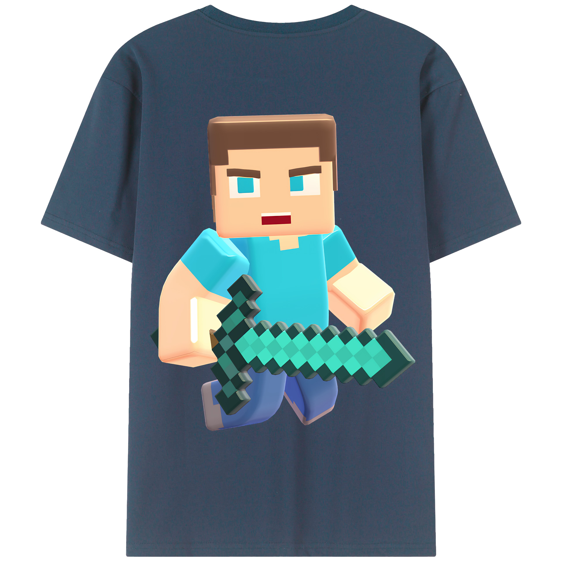 （画像用） マインクラフト ブロックの世界 Minecraft MC Block world 綿100％ メンズ半袖Tシャツ（バックプリント） 通気性