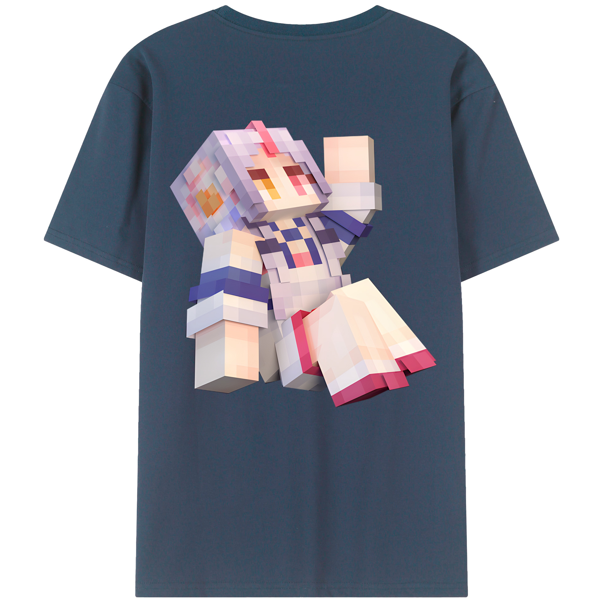 （画像用） マインクラフト ブロックの世界 Minecraft MC Block world 綿100％ メンズ半袖Tシャツ（バックプリント） 通気性