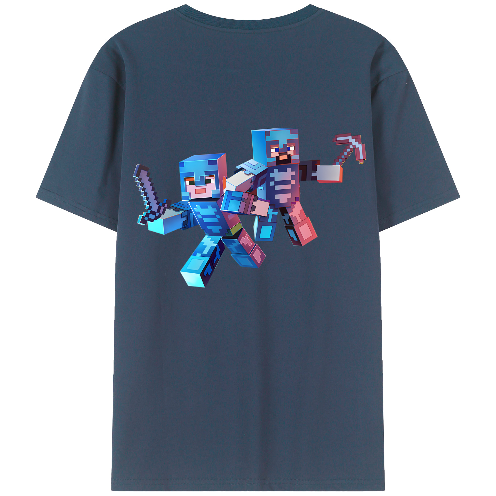 （画像用） マインクラフト ブロックの世界 Minecraft MC Block world 綿100％ メンズ半袖Tシャツ（バックプリント） 通気性