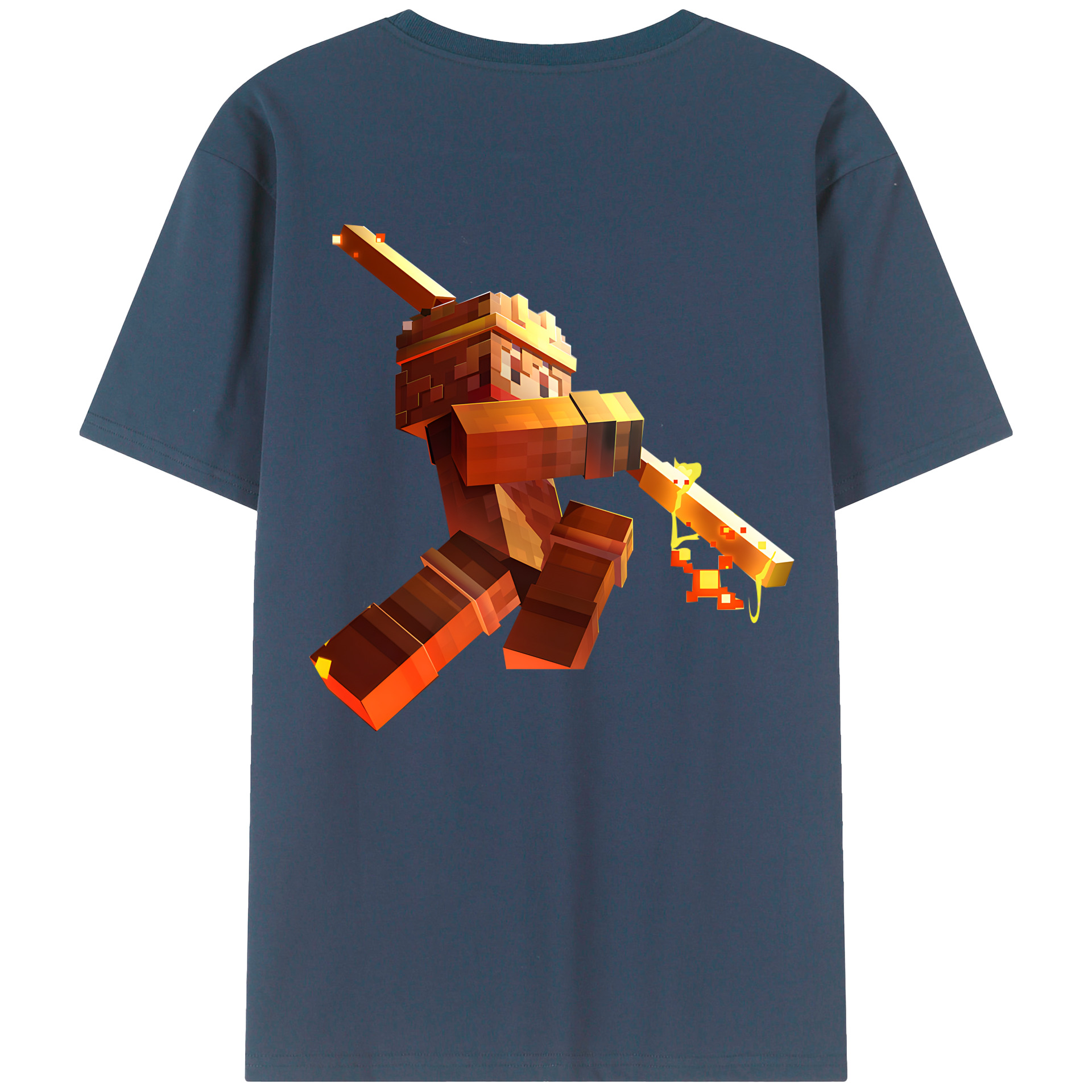 （画像用） マインクラフト ブロックの世界 Minecraft MC Block world 綿100％ メンズ半袖Tシャツ（バックプリント） 通気性