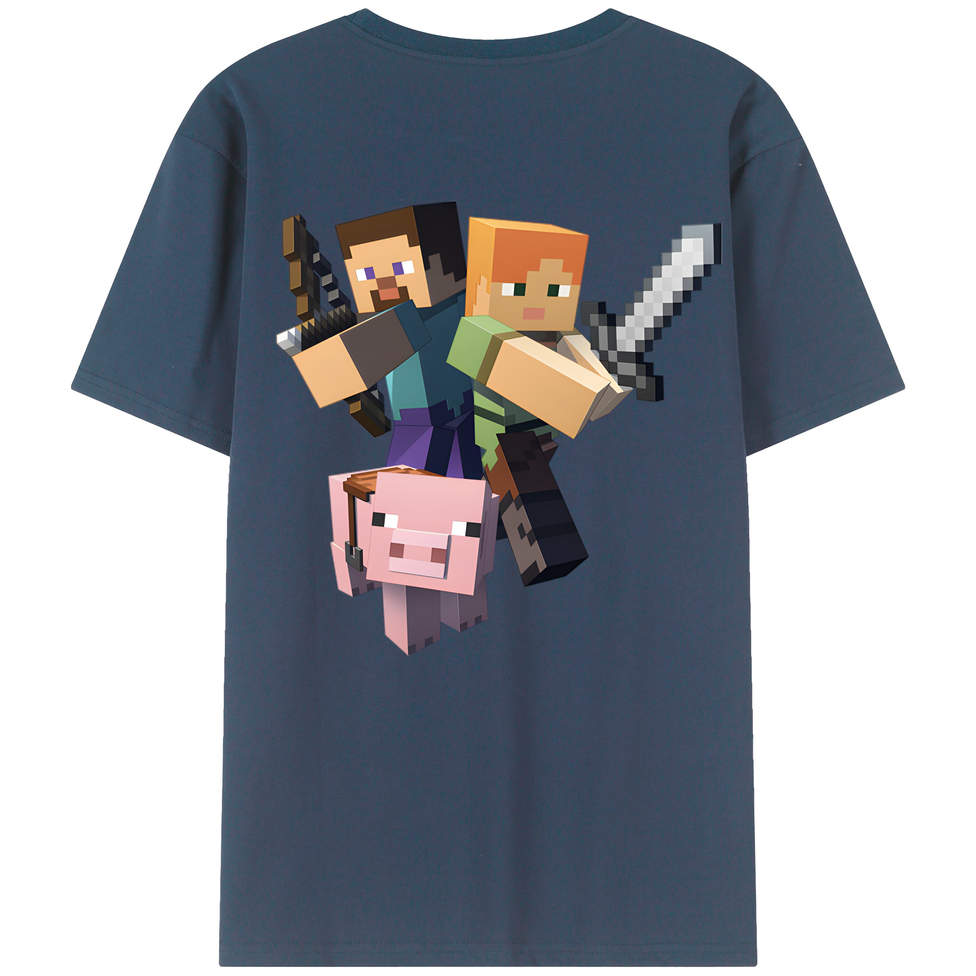 （画像用） マインクラフト ブロックの世界 Minecraft MC Block world 綿100％ メンズ半袖Tシャツ（バックプリント） 通気性