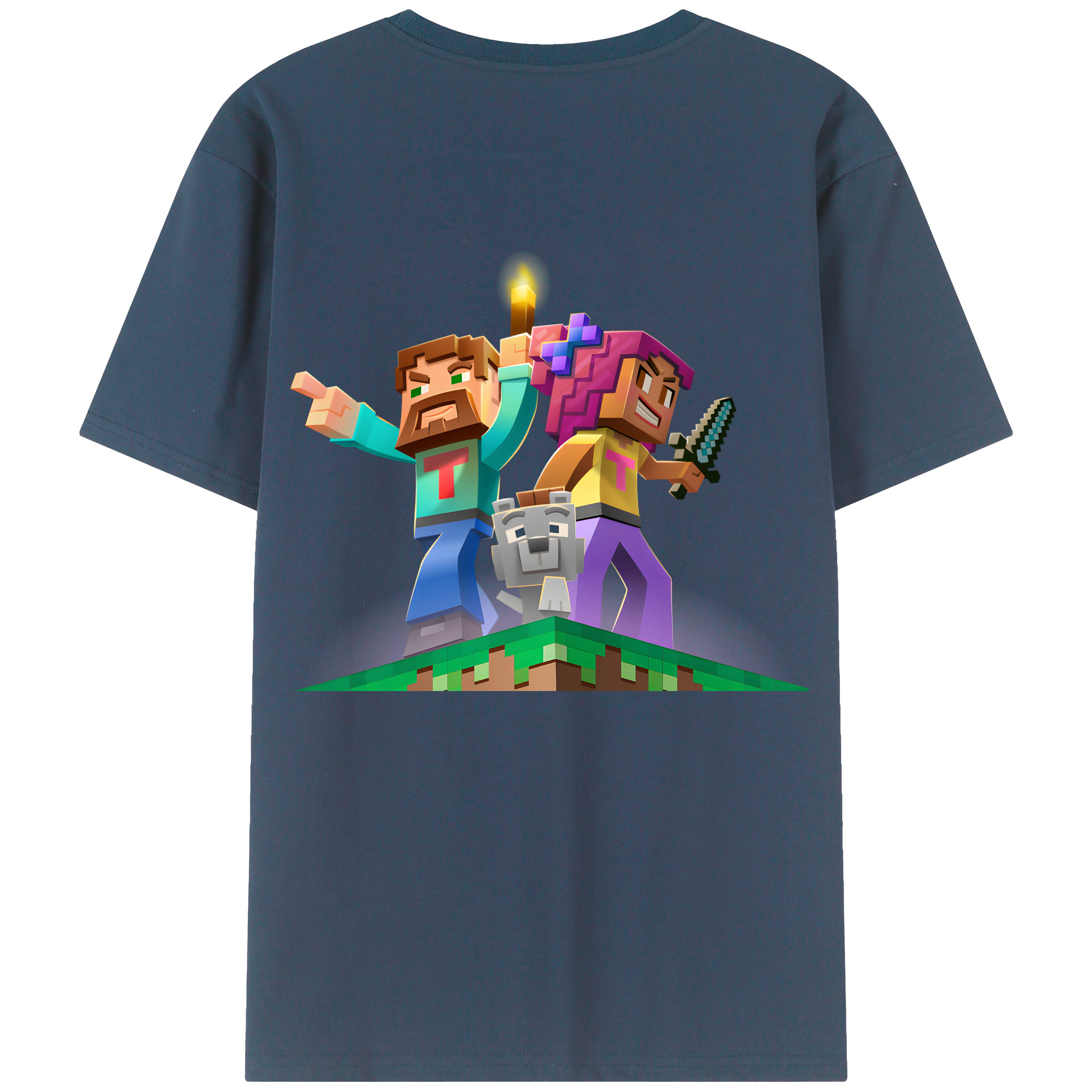 （画像用） マインクラフト ブロックの世界 Minecraft MC Block world 綿100％ メンズ半袖Tシャツ（バックプリント） 通気性