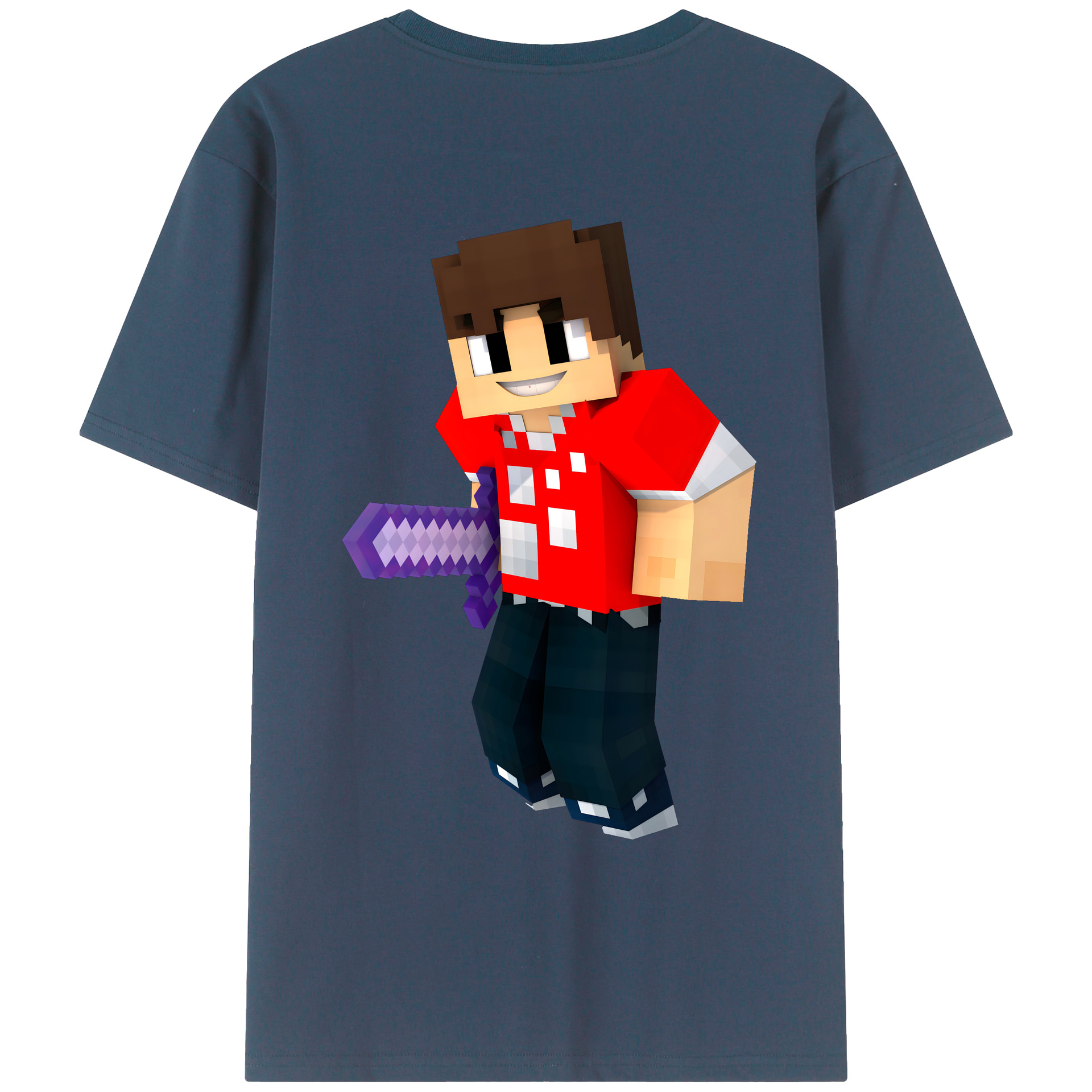 （画像用） マインクラフト ブロックの世界 Minecraft MC Block world 綿100％ メンズ半袖Tシャツ（バックプリント） 通気性