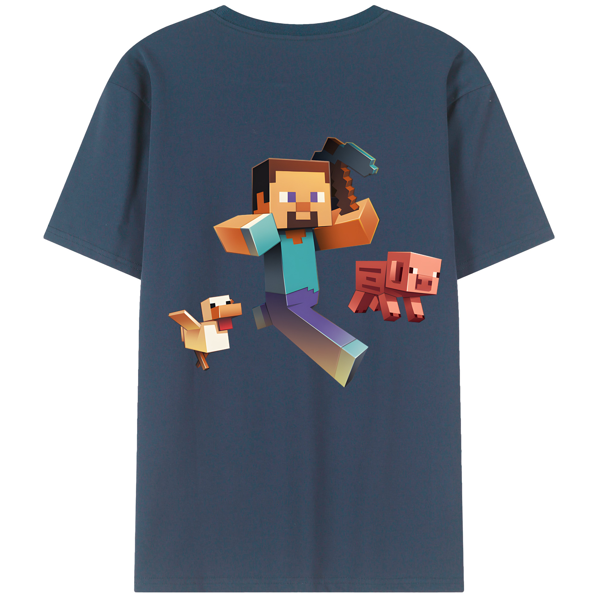 （画像用） マインクラフト ブロックの世界 Minecraft MC Block world 綿100％ メンズ半袖Tシャツ（バックプリント） 通気性