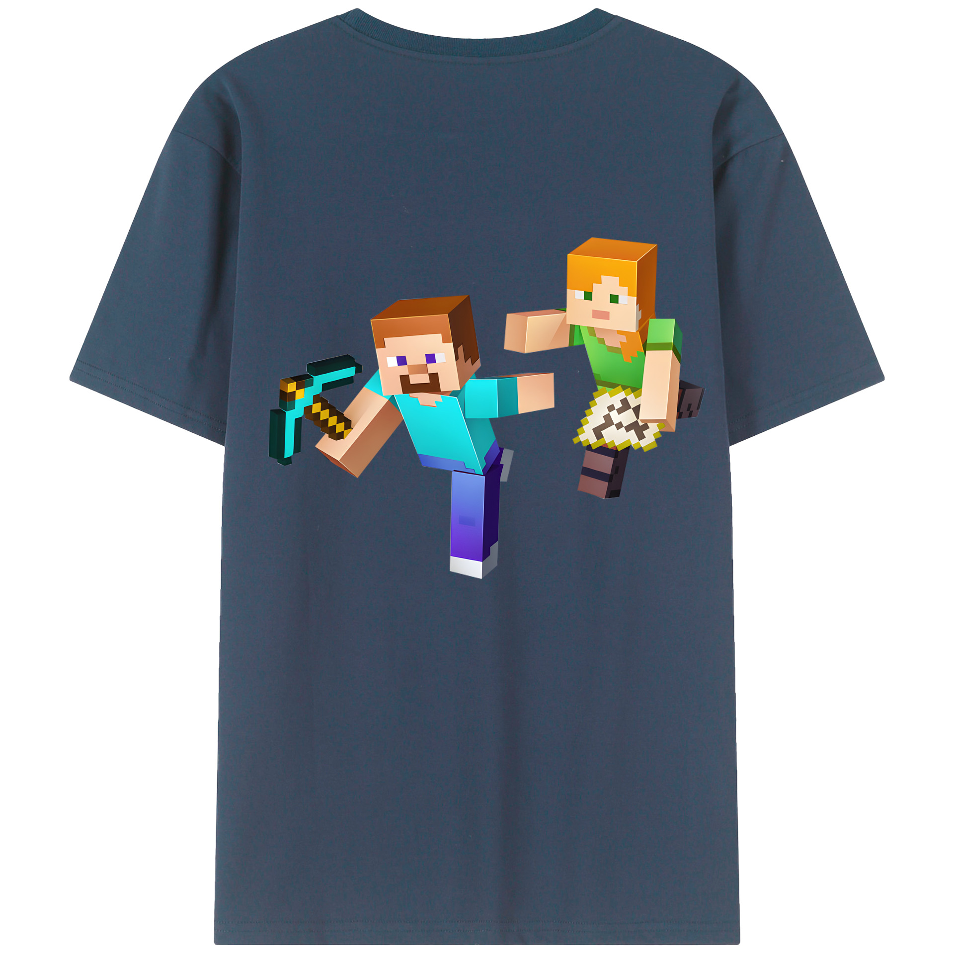 （画像用） マインクラフト ブロックの世界 Minecraft MC Block world 綿100％ メンズ半袖Tシャツ（バックプリント） 通気性