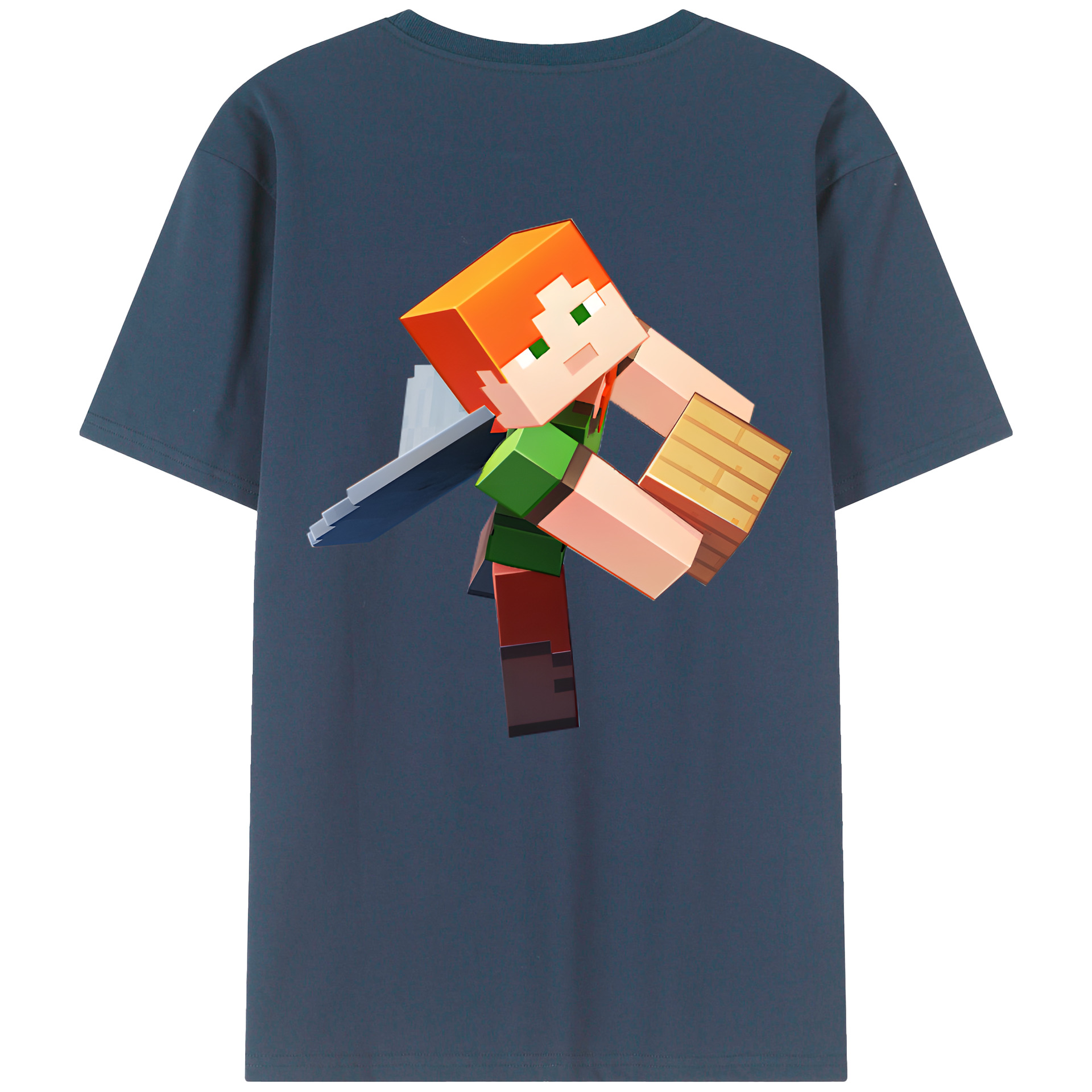 （画像用） マインクラフト ブロックの世界 Minecraft MC Block world 綿100％ メンズ半袖Tシャツ（バックプリント） 通気性