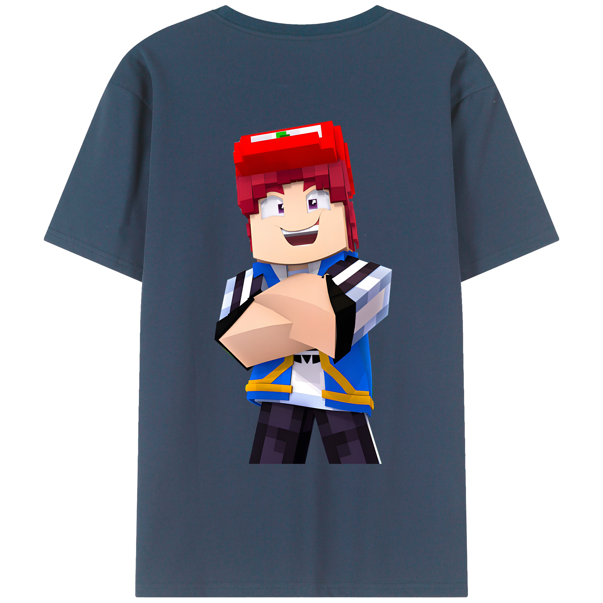 （画像用） マインクラフト ブロックの世界 Minecraft MC Block world 綿100％ メンズ半袖Tシャツ（バックプリント） 通気性