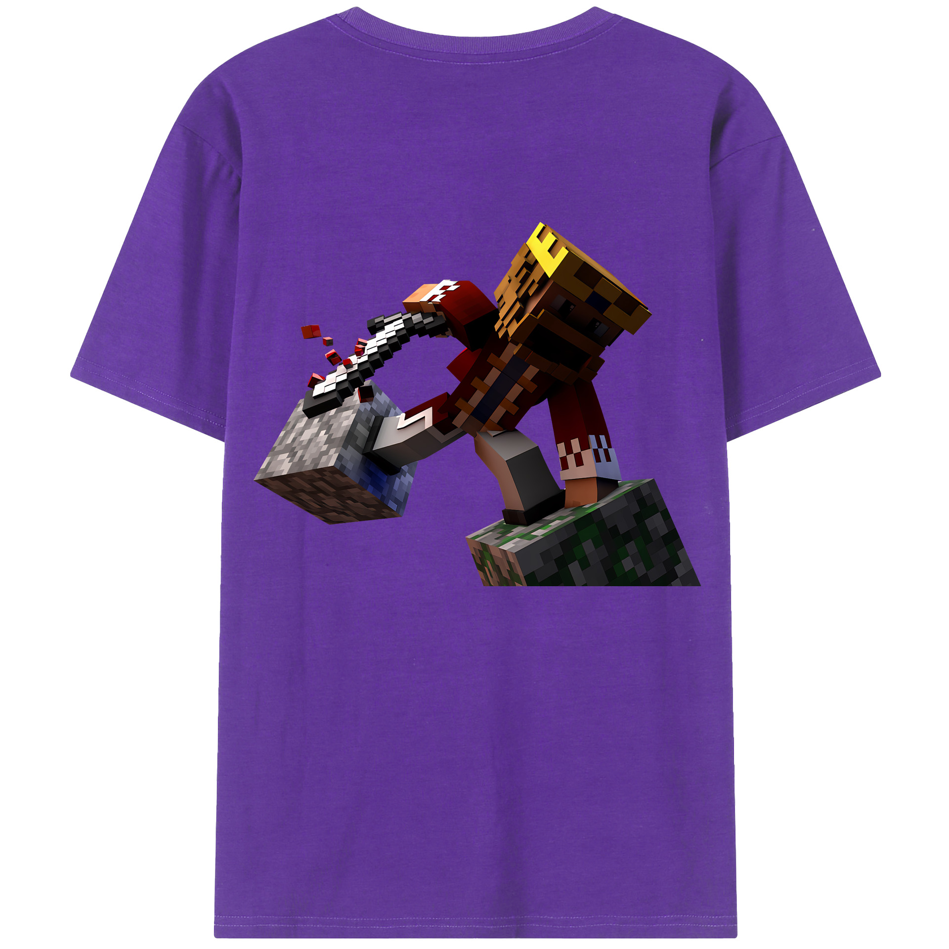 （画像用） マインクラフト ブロックの世界 Minecraft MC Block world 綿100％ メンズ半袖Tシャツ（バックプリント） 通気性
