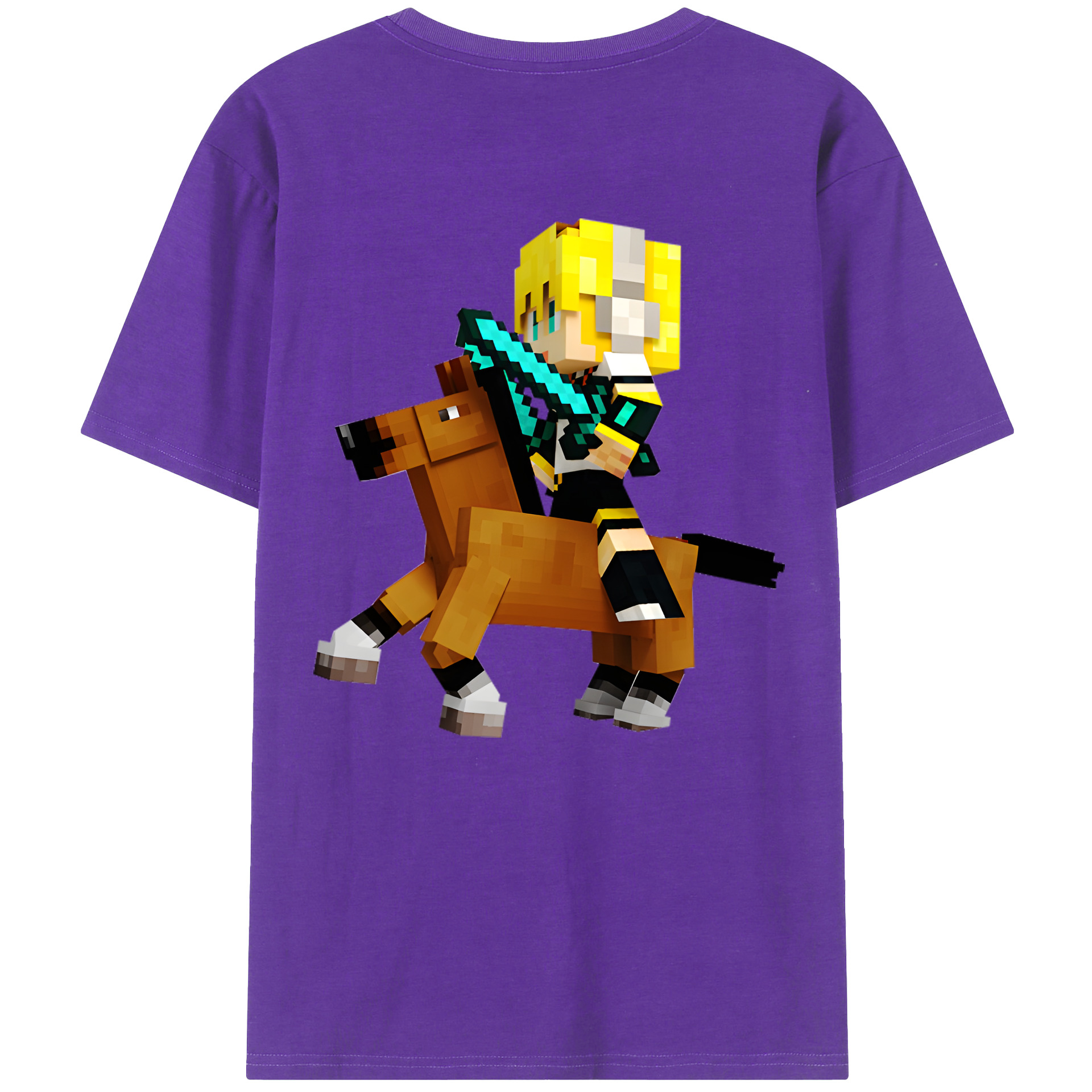 （画像用） マインクラフト ブロックの世界 Minecraft MC Block world 綿100％ メンズ半袖Tシャツ（バックプリント） 通気性