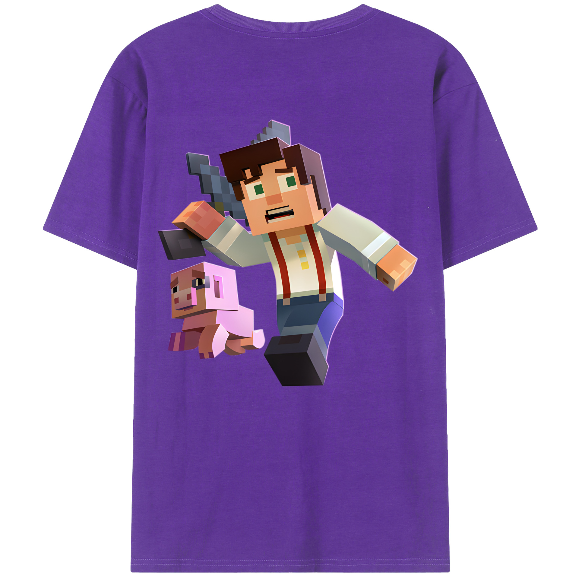 （画像用） マインクラフト ブロックの世界 Minecraft MC Block world 綿100％ メンズ半袖Tシャツ（バックプリント） 通気性