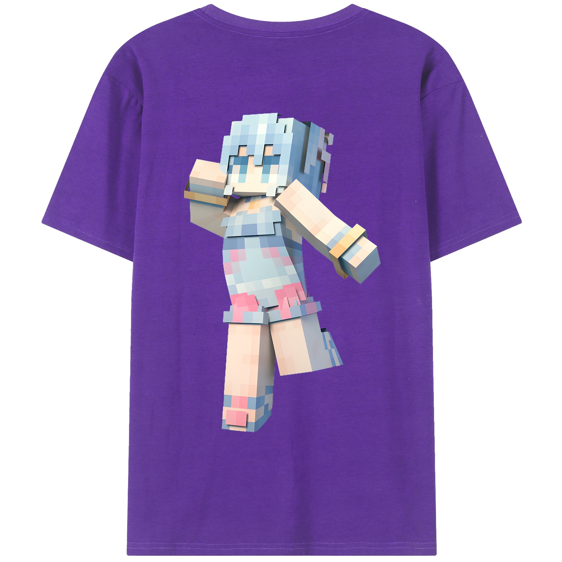 （画像用） マインクラフト ブロックの世界 Minecraft MC Block world 綿100％ メンズ半袖Tシャツ（バックプリント） 通気性