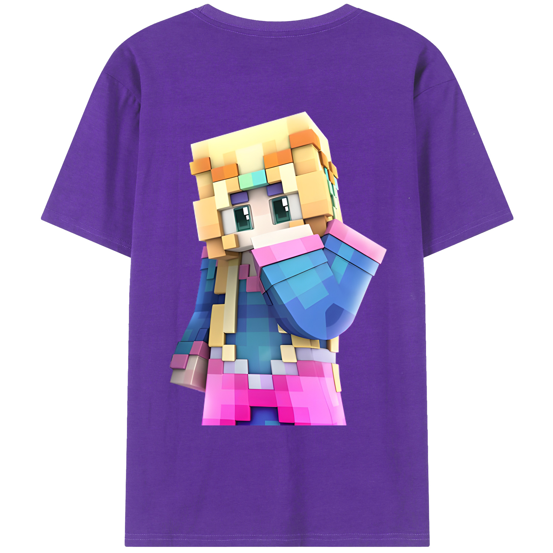 （画像用） マインクラフト ブロックの世界 Minecraft MC Block world 綿100％ メンズ半袖Tシャツ（バックプリント） 通気性