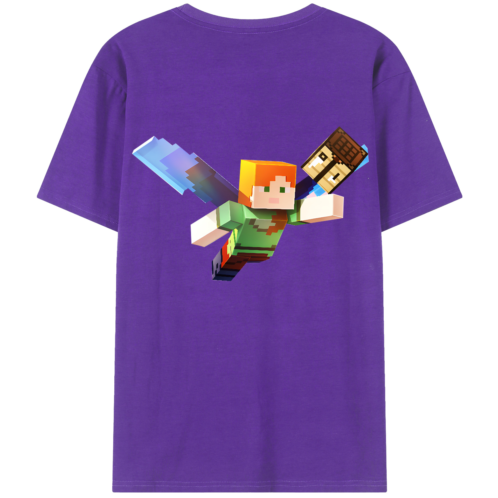 （画像用） マインクラフト ブロックの世界 Minecraft MC Block world 綿100％ メンズ半袖Tシャツ（バックプリント） 通気性