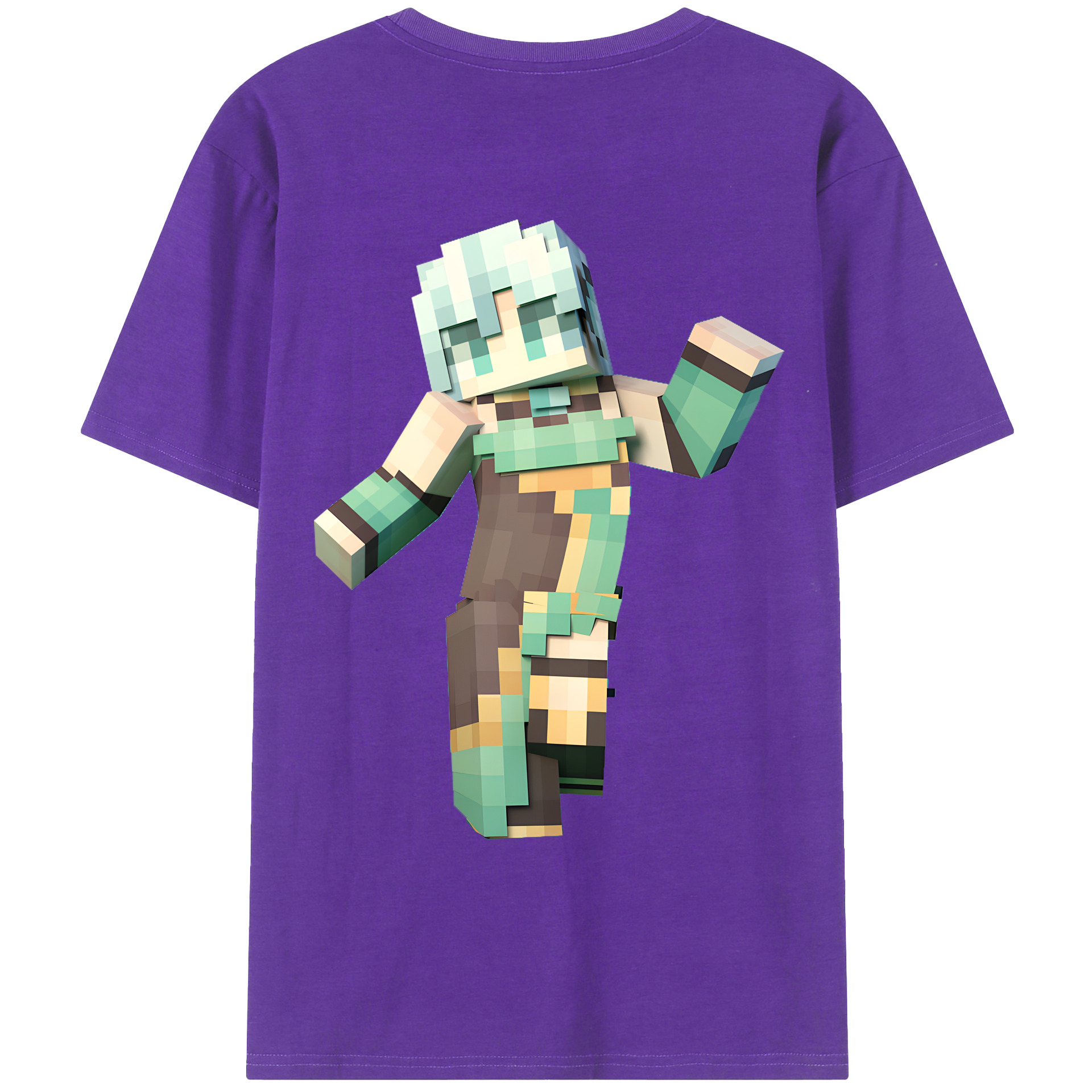 （画像用） マインクラフト ブロックの世界 Minecraft MC Block world 綿100％ メンズ半袖Tシャツ（バックプリント） 通気性
