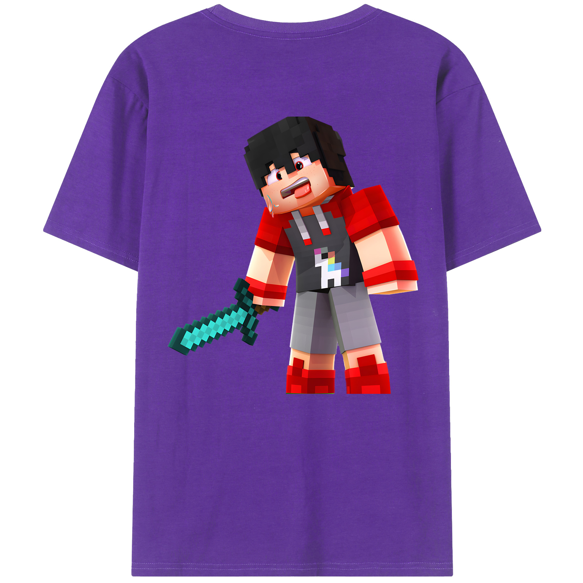 （画像用） マインクラフト ブロックの世界 Minecraft MC Block world 綿100％ メンズ半袖Tシャツ（バックプリント） 通気性